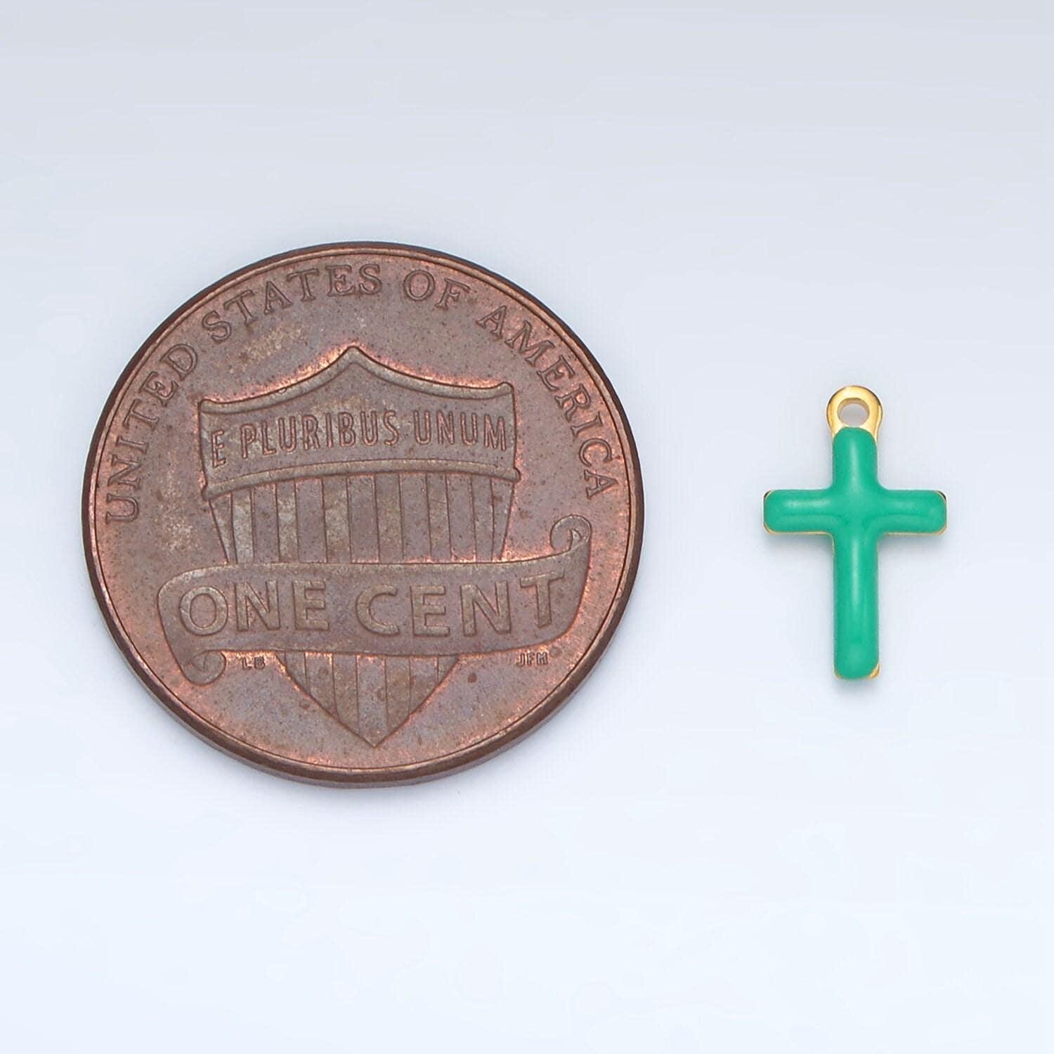 Tiny enamel gold charms double sided cross enamel stainless steel for charm bar teal pink white charm for bracelet necklace p1020