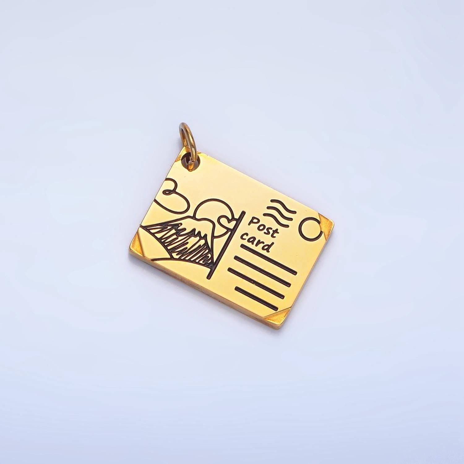 Mountain post card black enamel out-line, stainless steel travel charm | p-1338