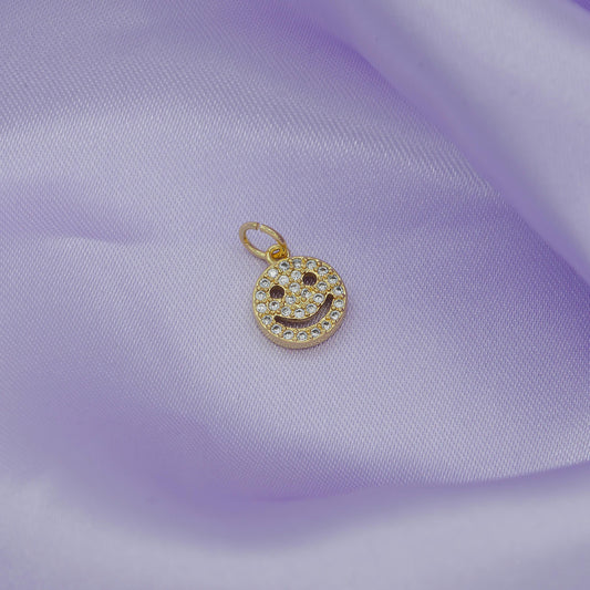Cubic happy face charm, gold smile face charms, emoticon tiny face in gold round charm, dainty micro pave charm 90s trend jewelry
