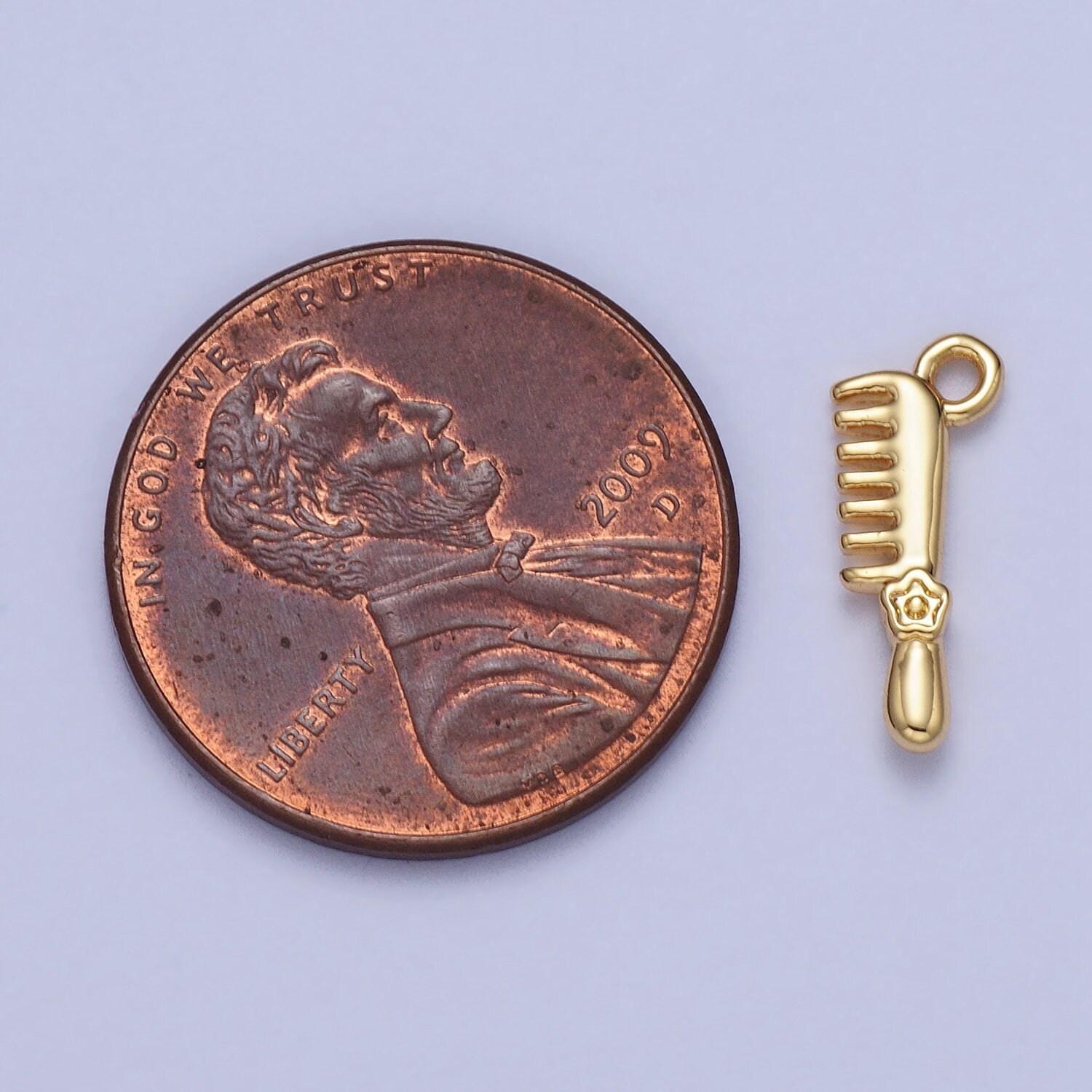 Mini hair comb charm in gold plated silver comb charm hair stylist comb charm miniature comb charm