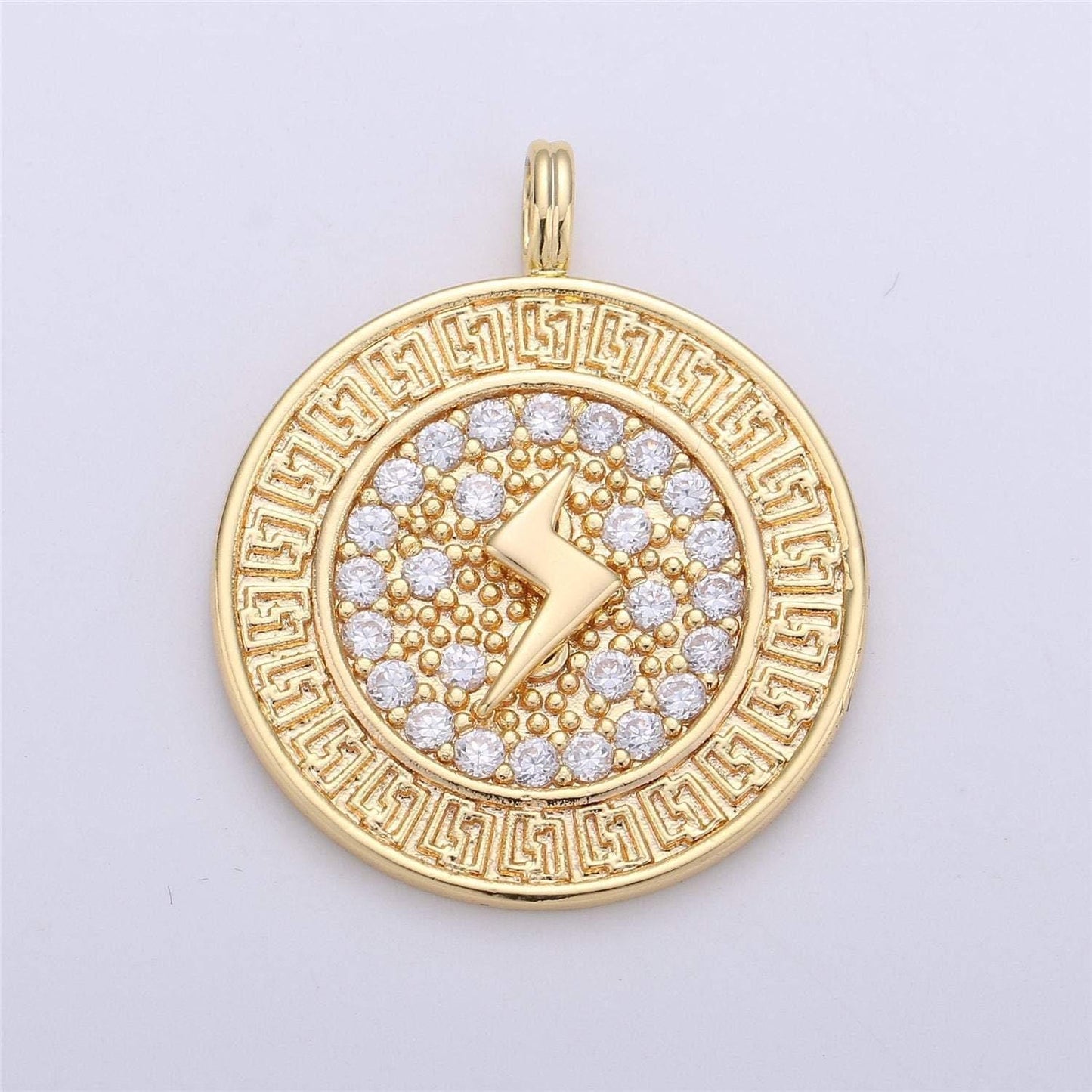 Thunder charm 32x26mm gold filled medallion lightning bolt charm, cz micro pave lightning bolt charm pendant