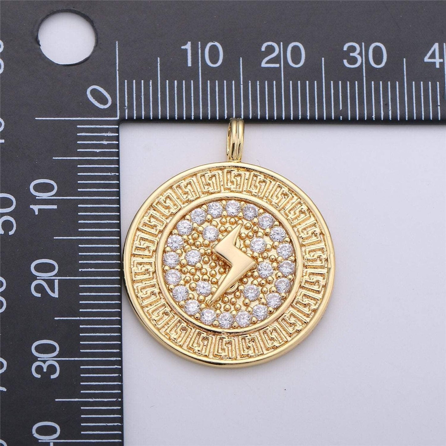 Thunder charm 32x26mm gold filled medallion lightning bolt charm, cz micro pave lightning bolt charm pendant