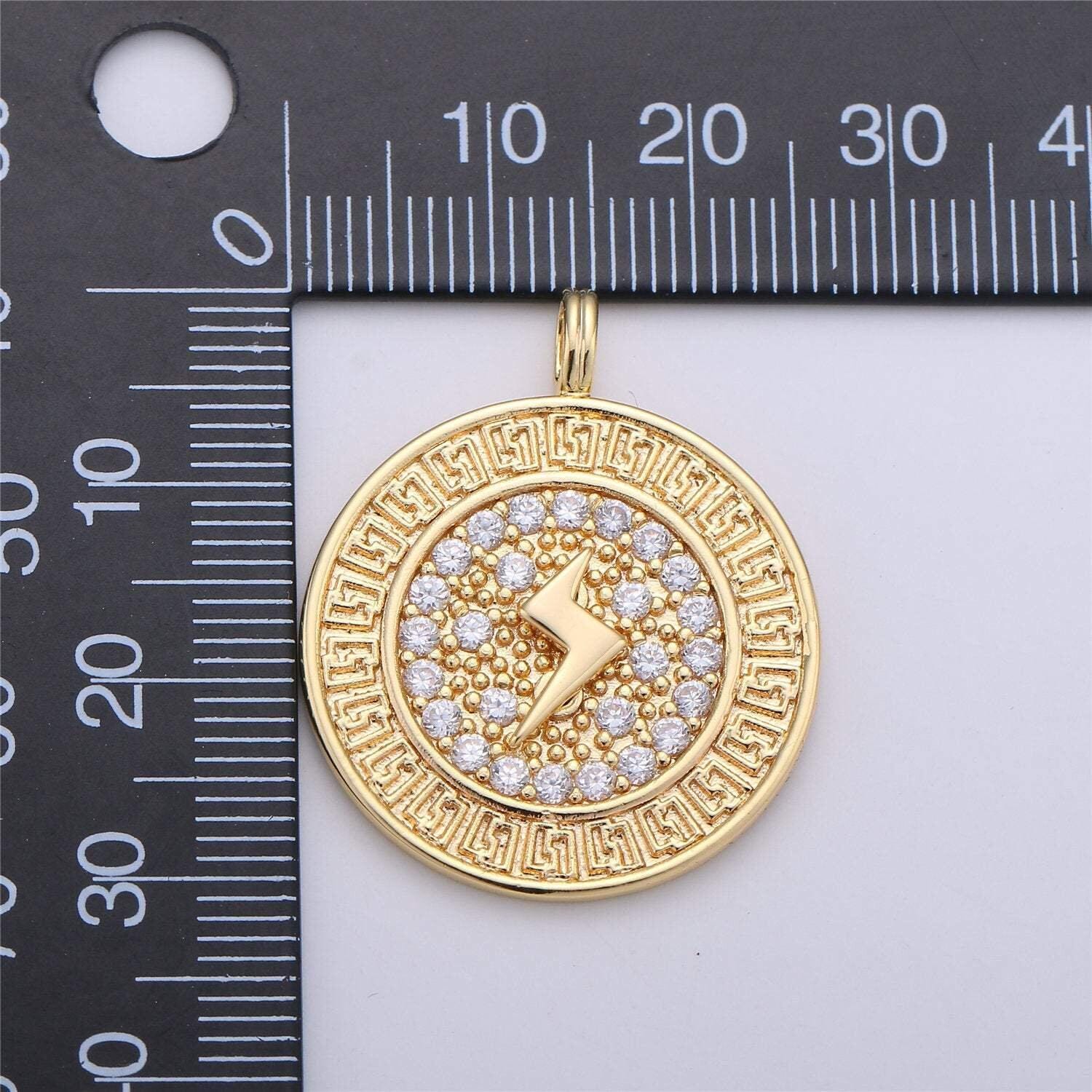 Thunder charm 32x26mm gold filled medallion lightning bolt charm, cz micro pave lightning bolt charm pendant