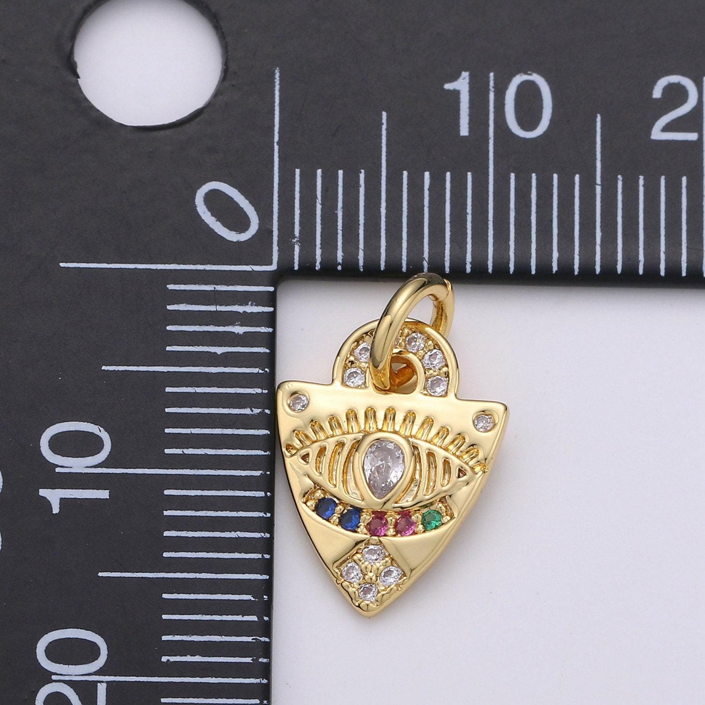 Dainty charm 24k gold micro pave evil eye pendant charm, rainbow eye shield cz pendant charm, for protection amulet jewelry