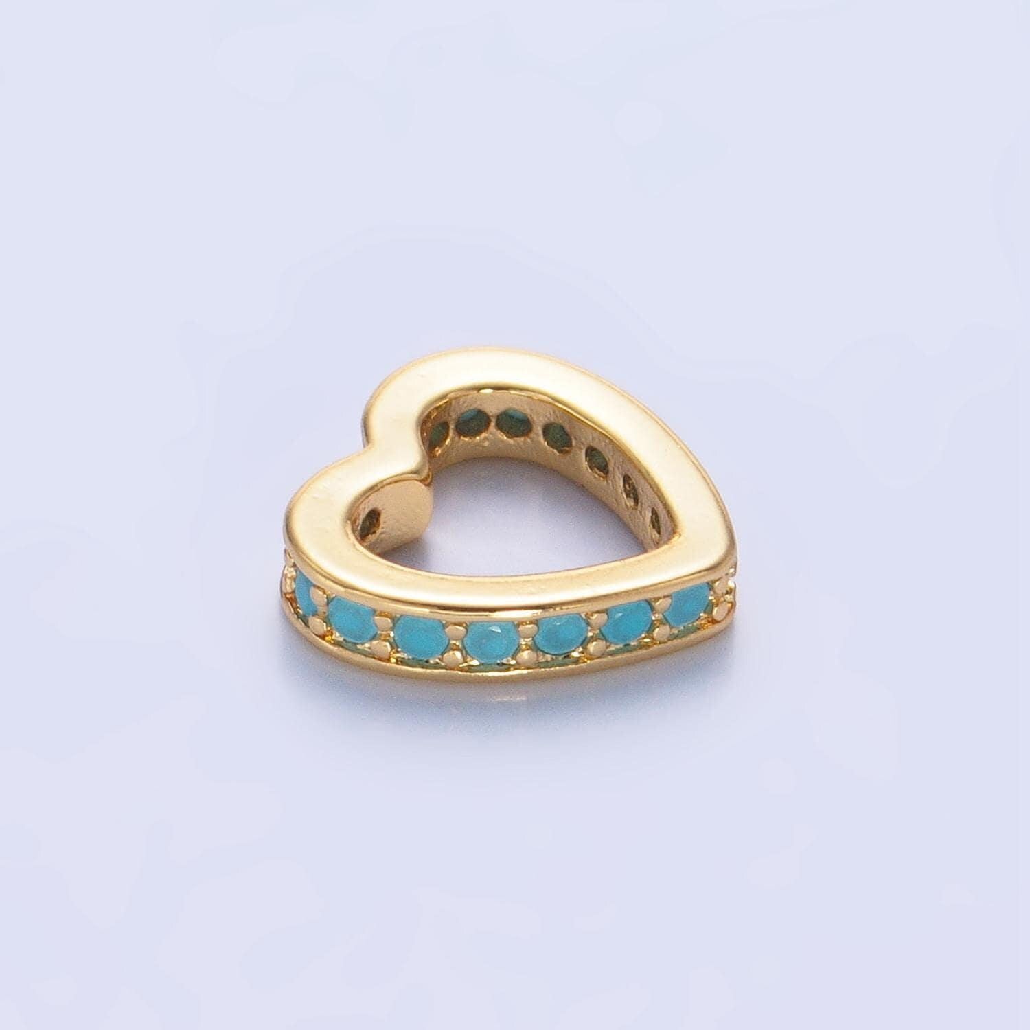 Gold micro pave heart beads charms 24k gold filled heart spacer beads bracelet necklace for diy jewelry making supply b087