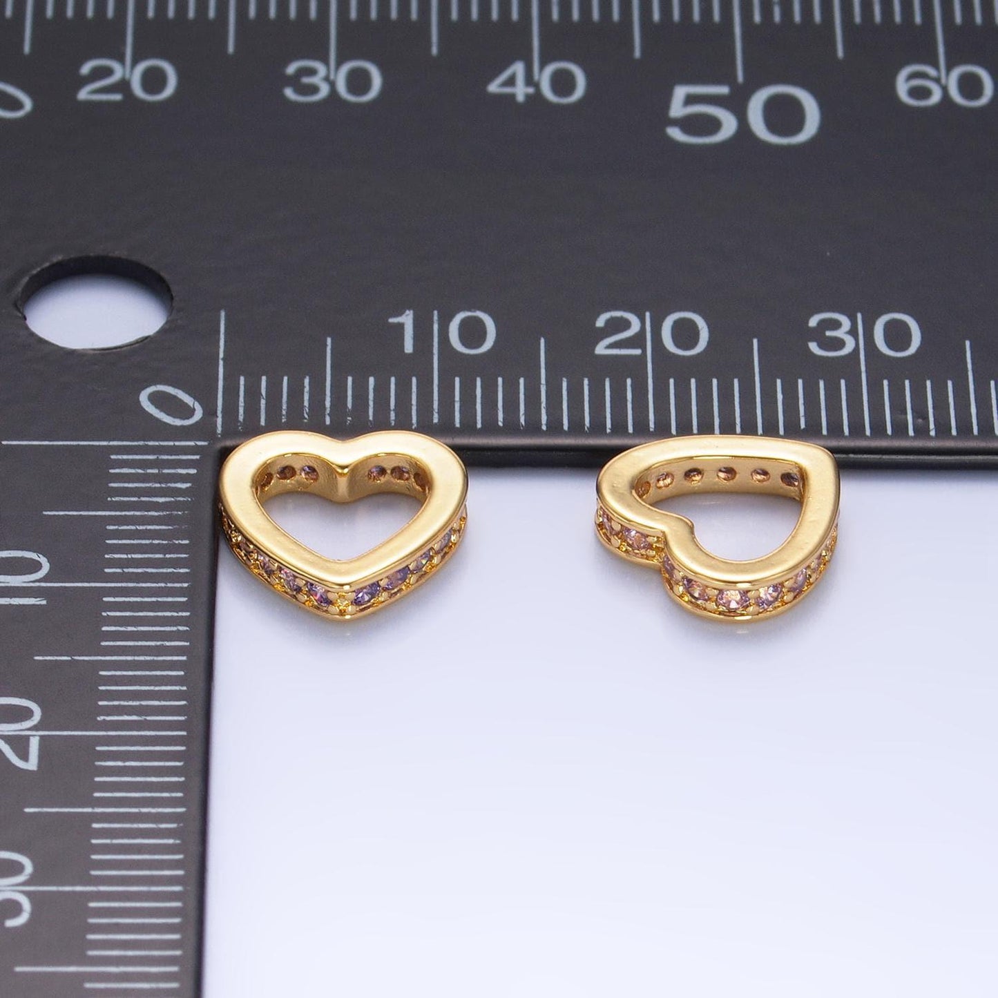 Gold micro pave heart beads charms 24k gold filled heart spacer beads bracelet necklace for diy jewelry making supply b087
