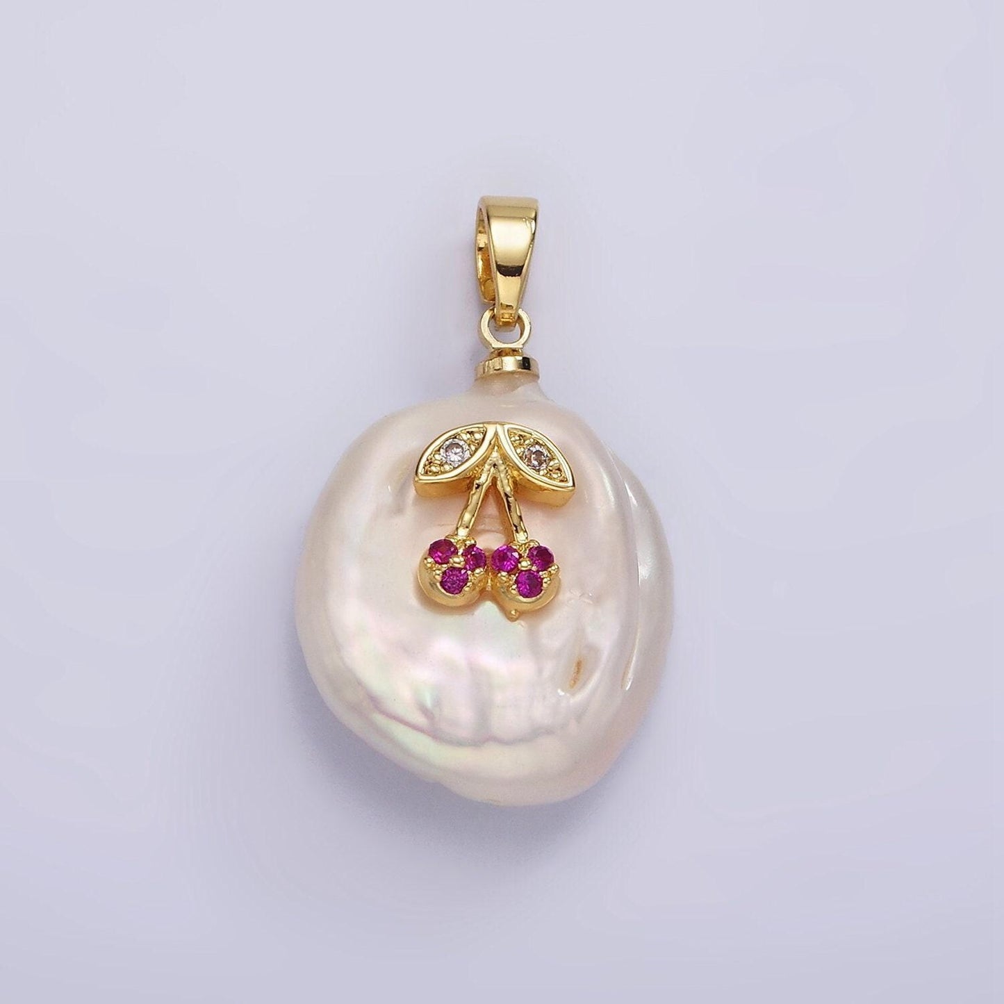 Dainty gold filled micro pave cherry oval freeform pearl charm for necklace bracelet earring pendant jewelry supply | p1668