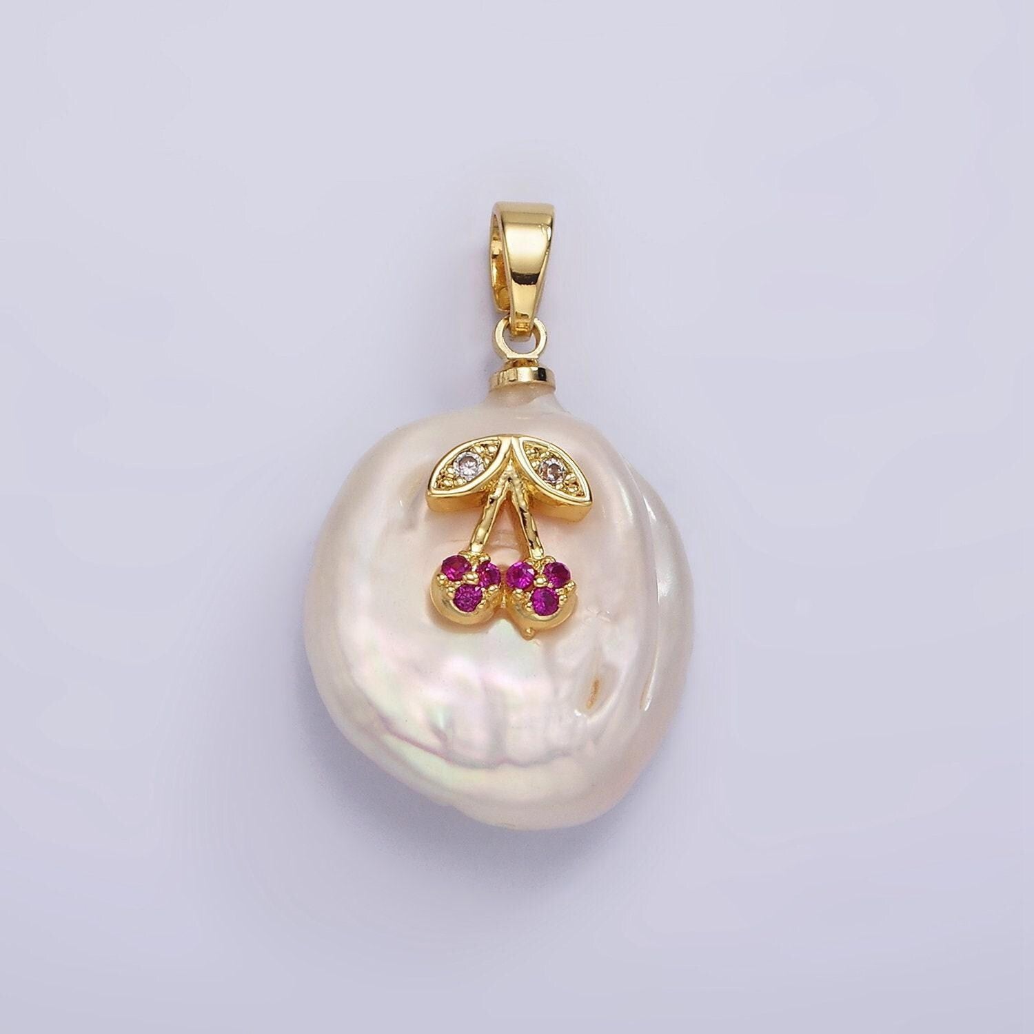 Dainty gold filled micro pave cherry oval freeform pearl charm for necklace bracelet earring pendant jewelry supply | p1668