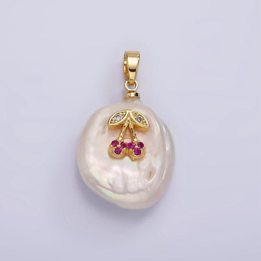 Dainty gold filled micro pave cherry oval freeform pearl charm for necklace bracelet earring pendant jewelry supply | p1668