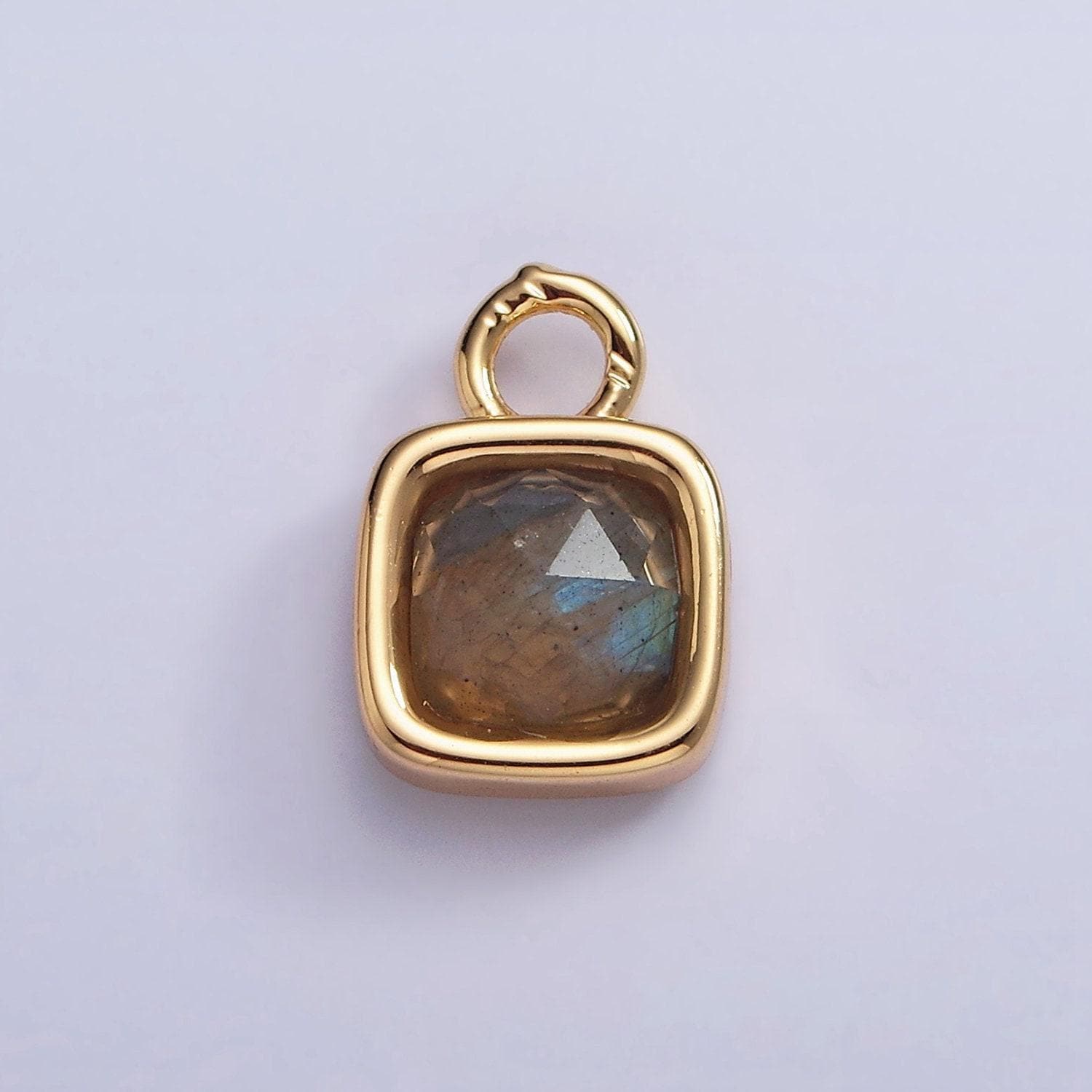 16k gold filled square multifaceted natural gemstone personalized tag add-on charm birthstone charm earring bracelet supply | ac1466