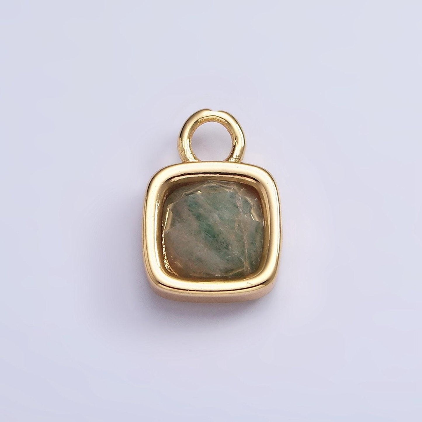 16k gold filled square multifaceted natural gemstone personalized tag add-on charm birthstone charm earring bracelet supply | ac1466