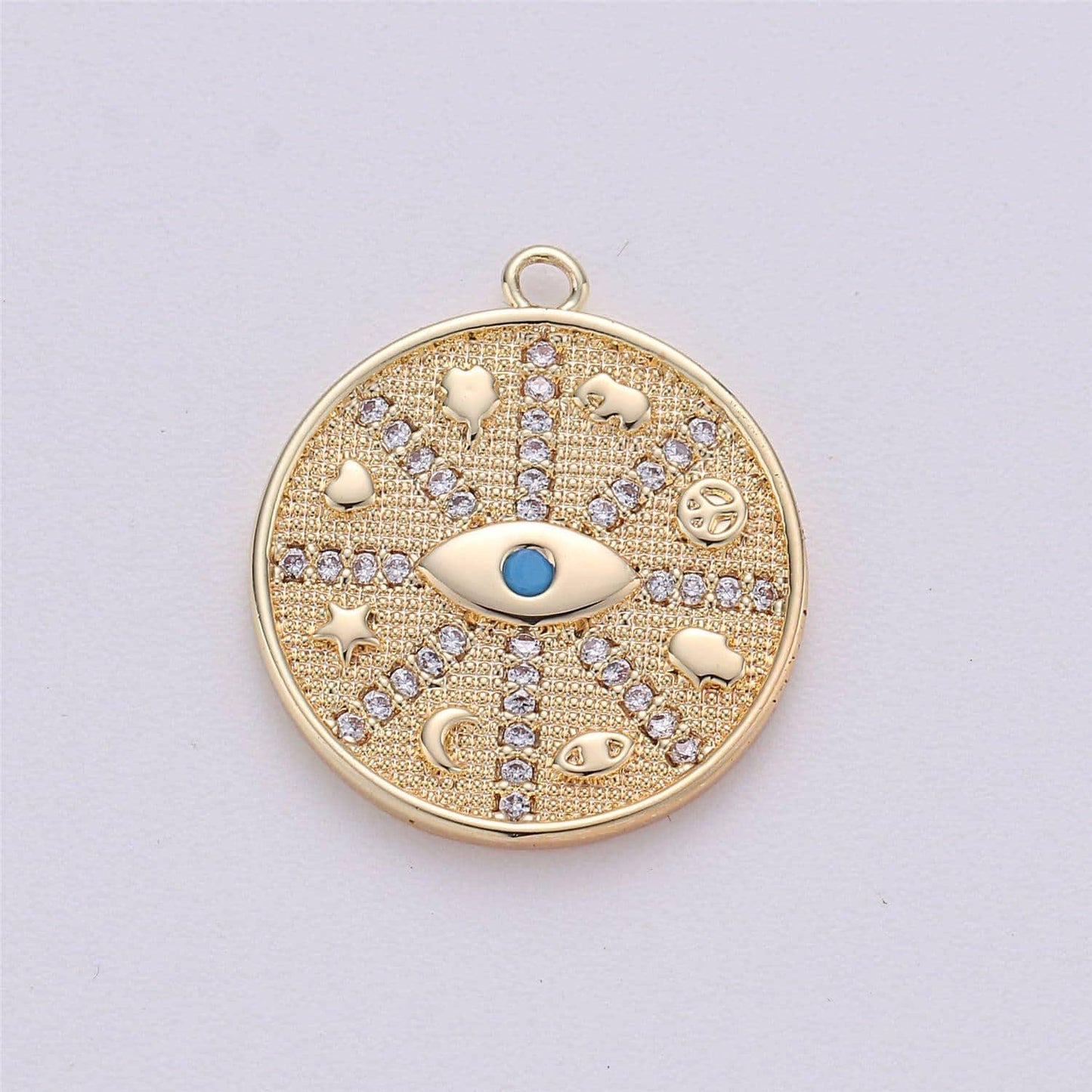 Good luck medallion charm gold filled pendant for necklace bracelet component supply elephant hamsa hand heart star evil eye