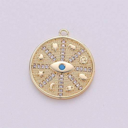 Good luck medallion charm gold filled pendant for necklace bracelet component supply elephant hamsa hand heart star evil eye