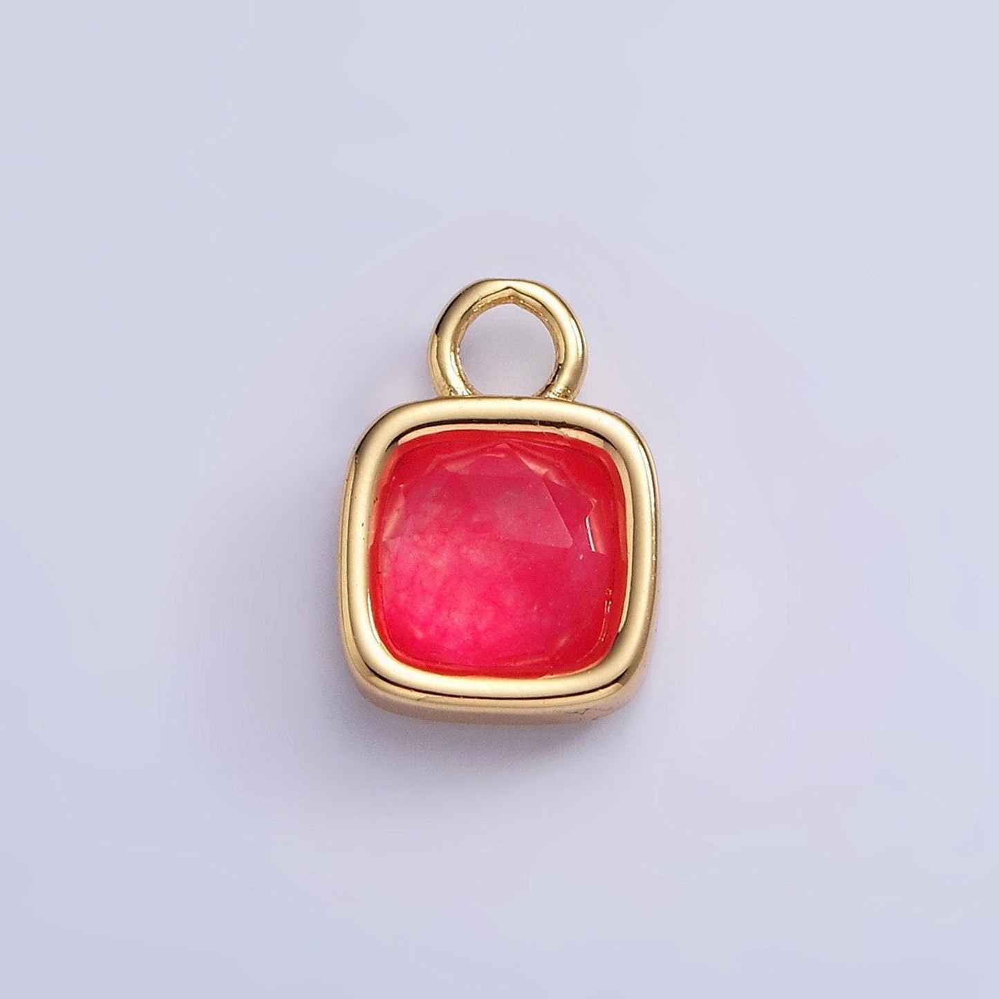 16k gold filled square multifaceted natural gemstone personalized tag add-on charm birthstone charm earring bracelet supply | ac1466