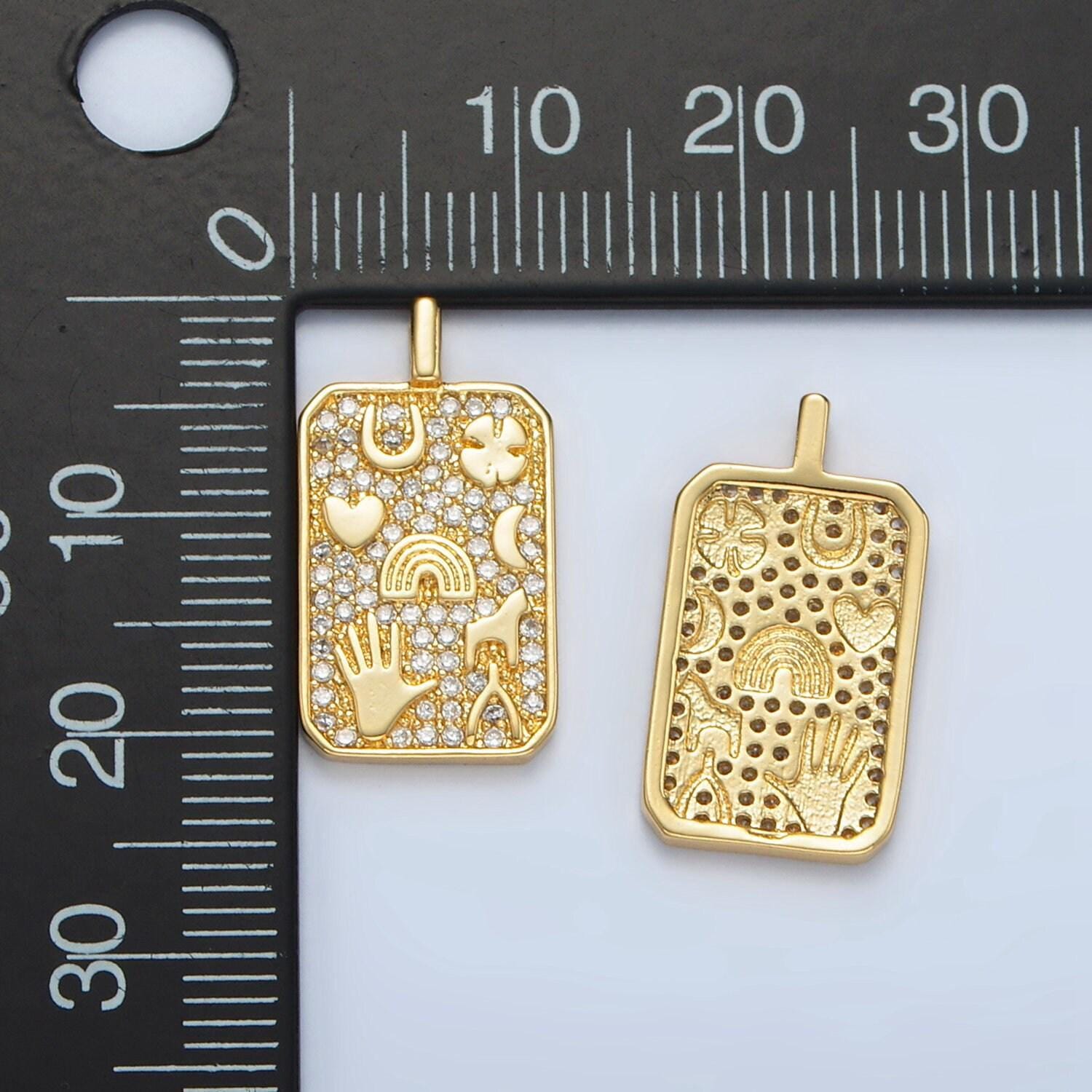 Gold clear cz lucky tag pendant 24k gold filled rainbow heart clover micro paved cz pendant | aa1368