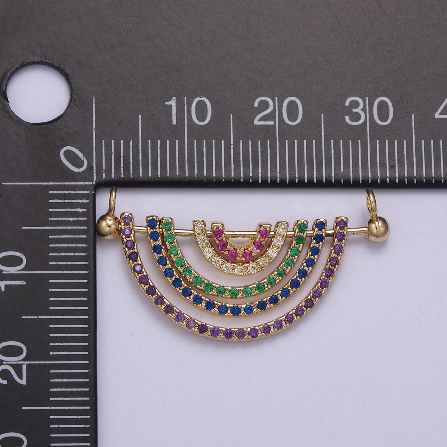 Cubic gold rainbow shape charm for necklace pendant double bail dual loop charm for jewelry making supply multi color cz charm