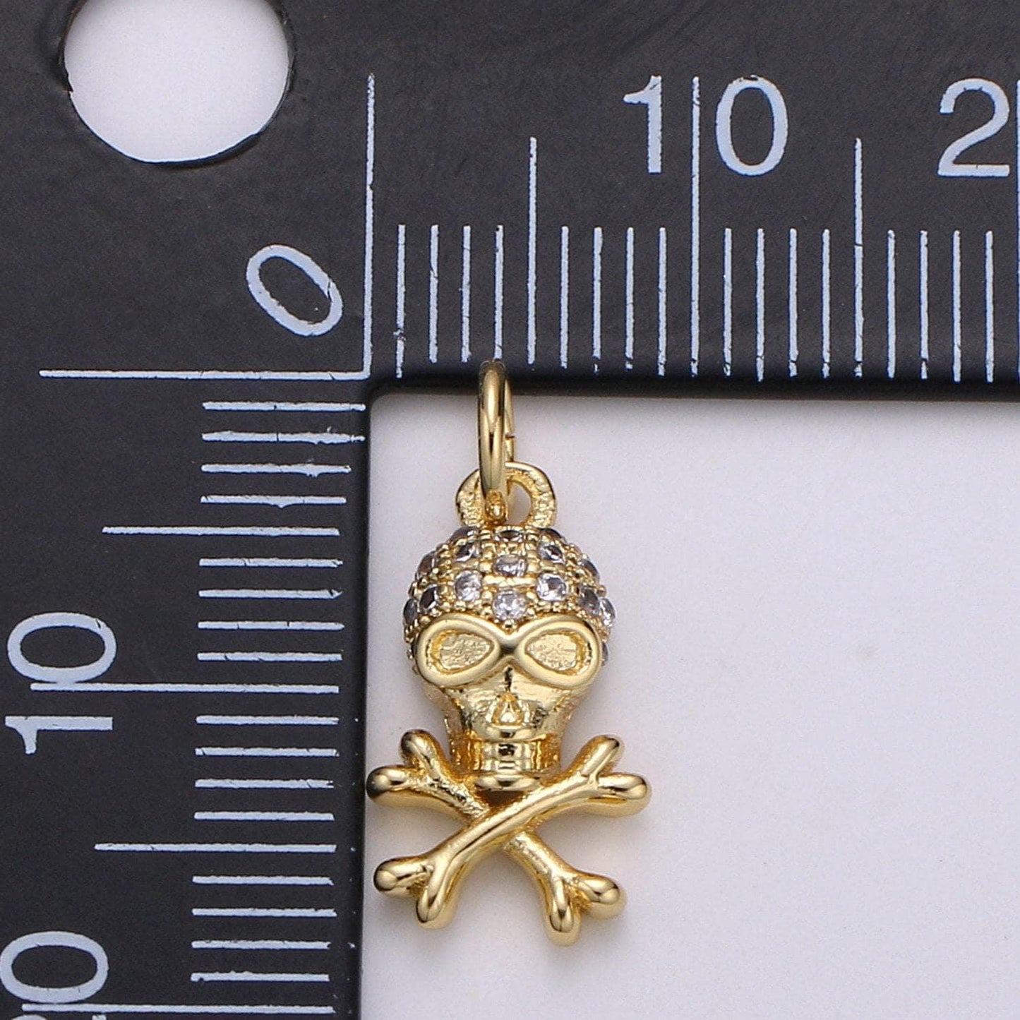 Skull 24k gold charm pirate cz pave pendant treasure cubic zirconia charmskeletal cluster cubic zirconiacharm dainty jewelrychgf-1820