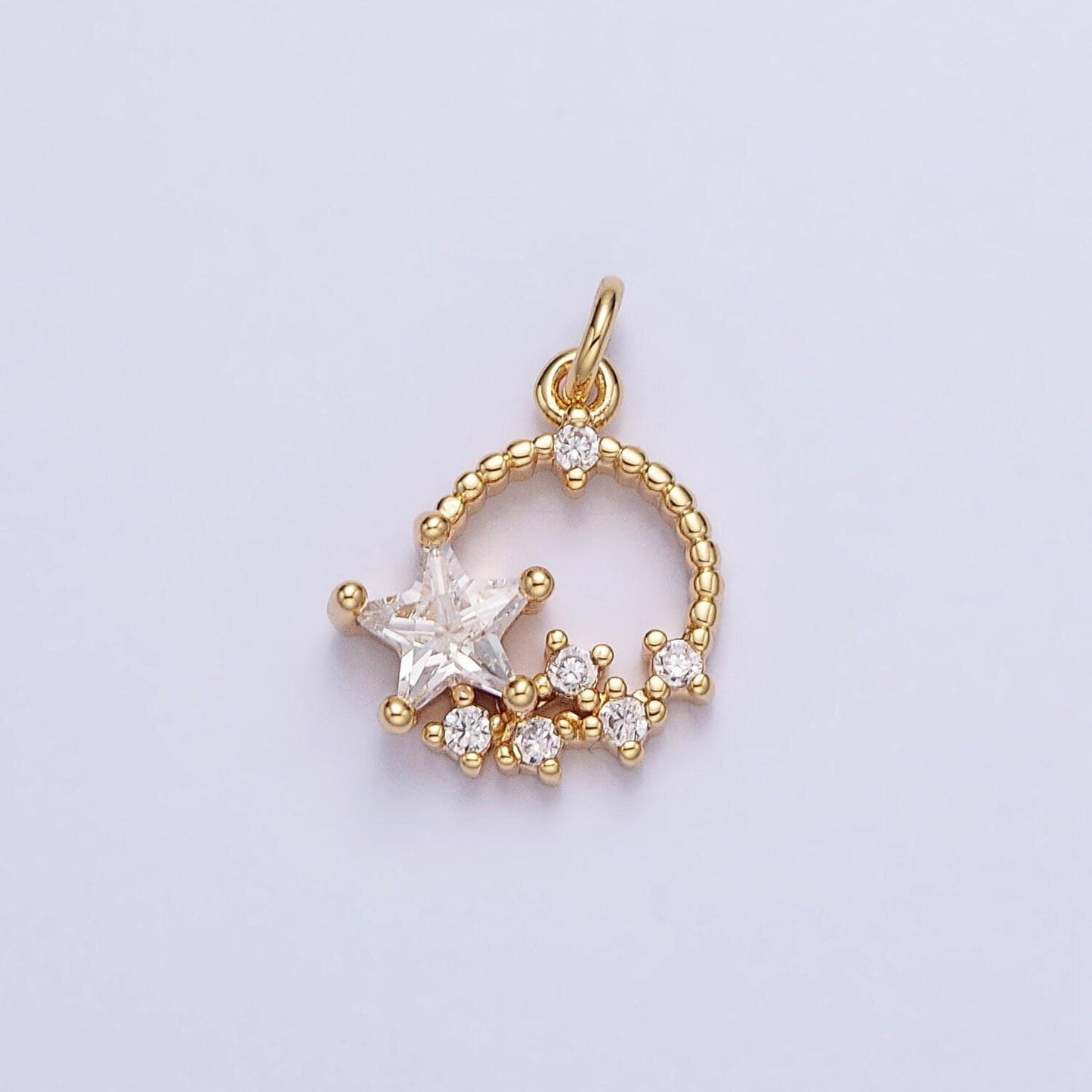 Tiny cz star charm small round disc charm celestial jewelry add-on charm | ac713 ac714