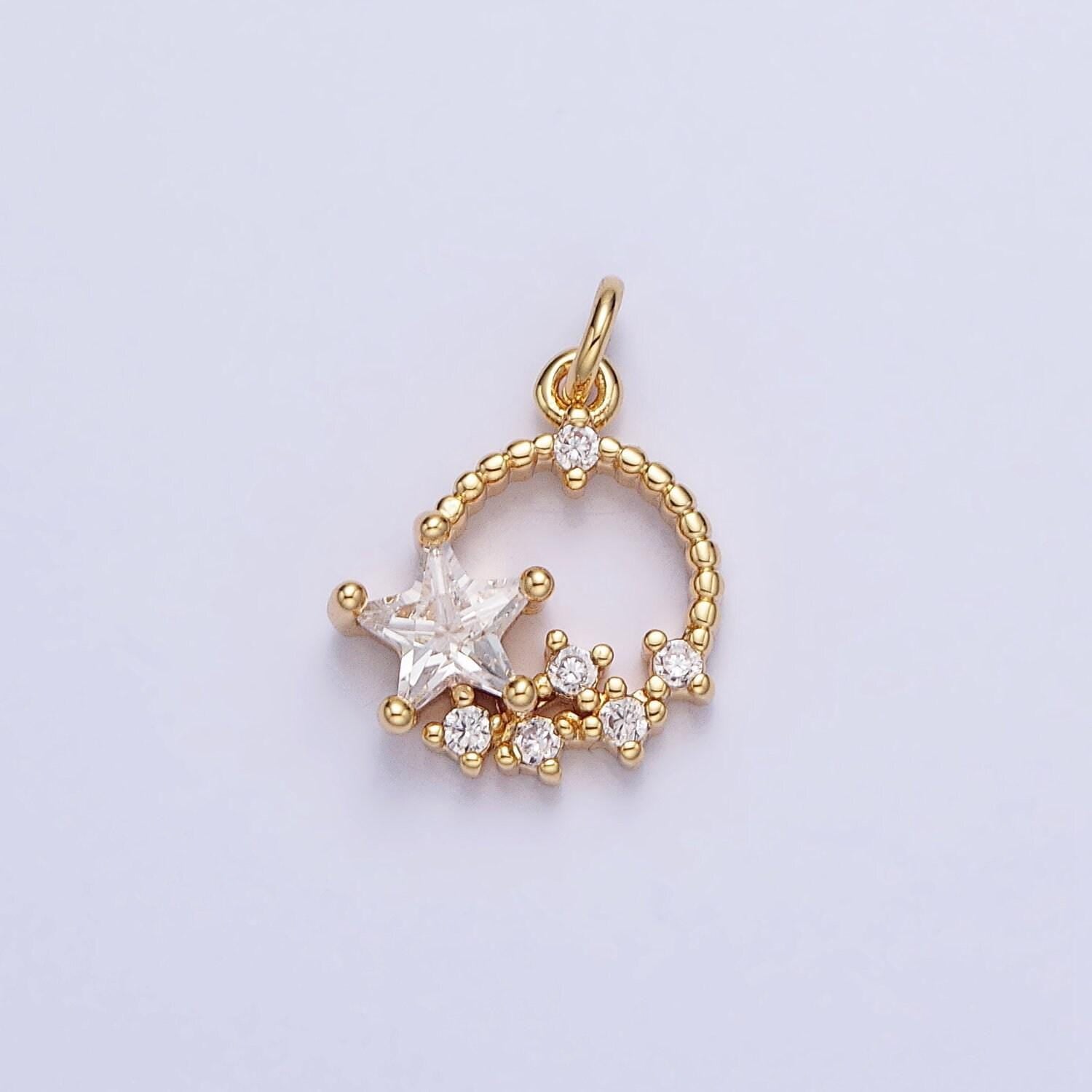 Tiny cz star charm small round disc charm celestial jewelry add-on charm | ac713 ac714