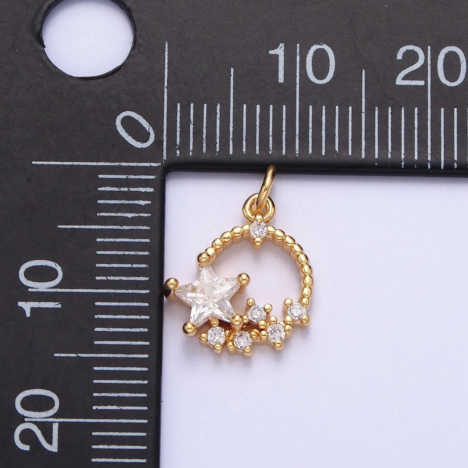Tiny cz star charm small round disc charm celestial jewelry add-on charm | ac713 ac714