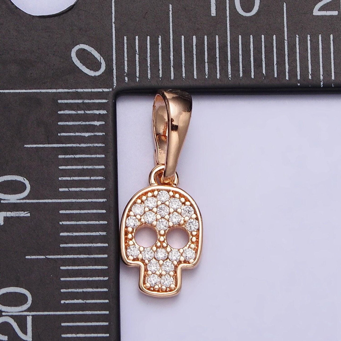 Dainty 18k gold filled clear micro paved cz skull charm head skeleton pinky gold pendant | aa033