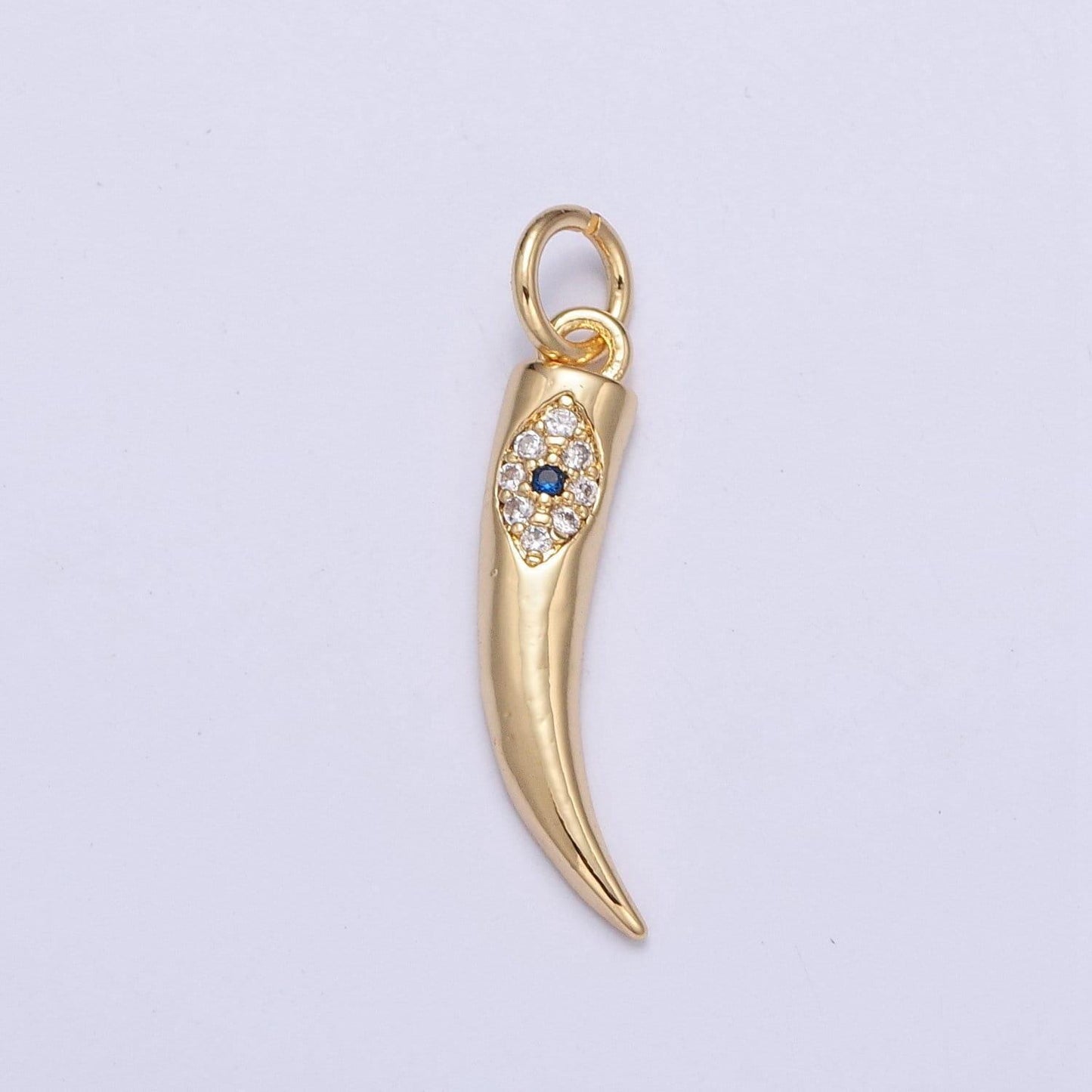 24k gold tusk pendant w/ micro pave cz blue evil eye center, tusk jewelry, add on charm for necklace bracelet earring | x-115