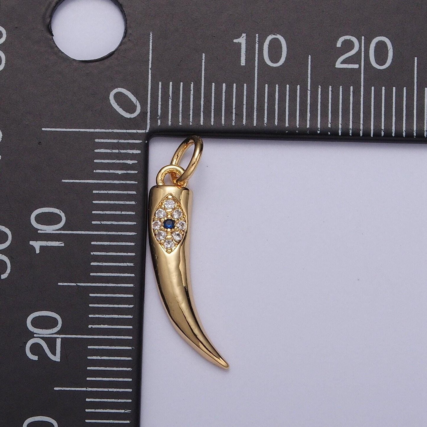 24k gold tusk pendant w/ micro pave cz blue evil eye center, tusk jewelry, add on charm for necklace bracelet earring | x-115