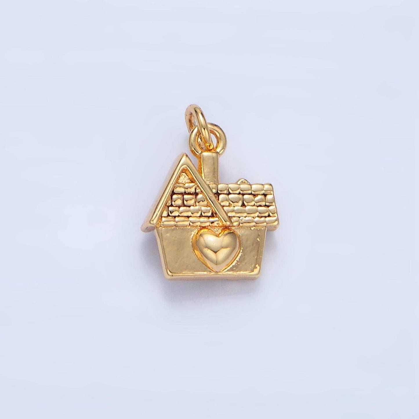 Mini double sided cz heart multidimensional house 24k gold filled charm | x-853