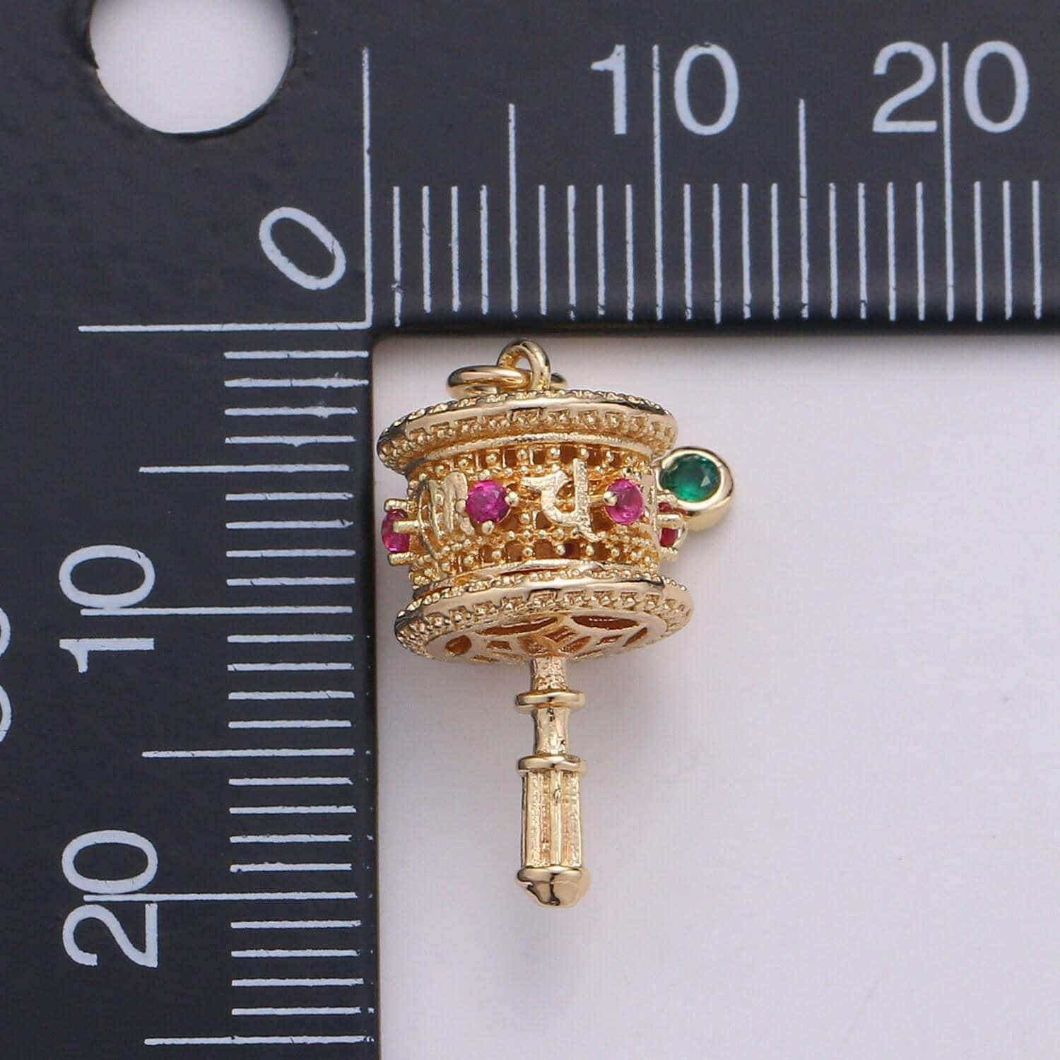 1pc damaru 18k gold micro pave cz music note pendant charm, tibetan musical pendant tradisional music charm for diy jewelry ch-1810