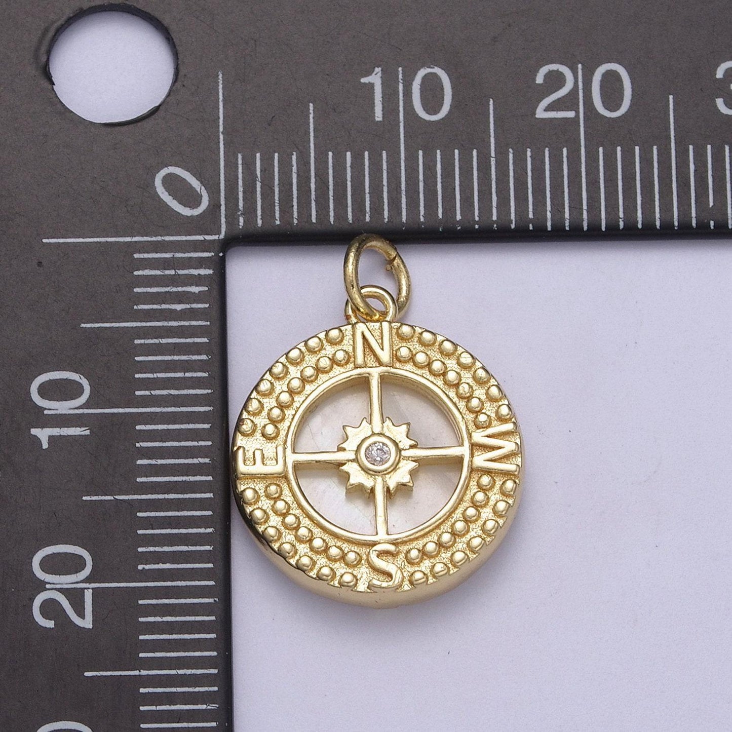 24k gold filled compass charm shell pearl round medallion pendant for necklace bracelet travel adeventure jewelry inspired | n384