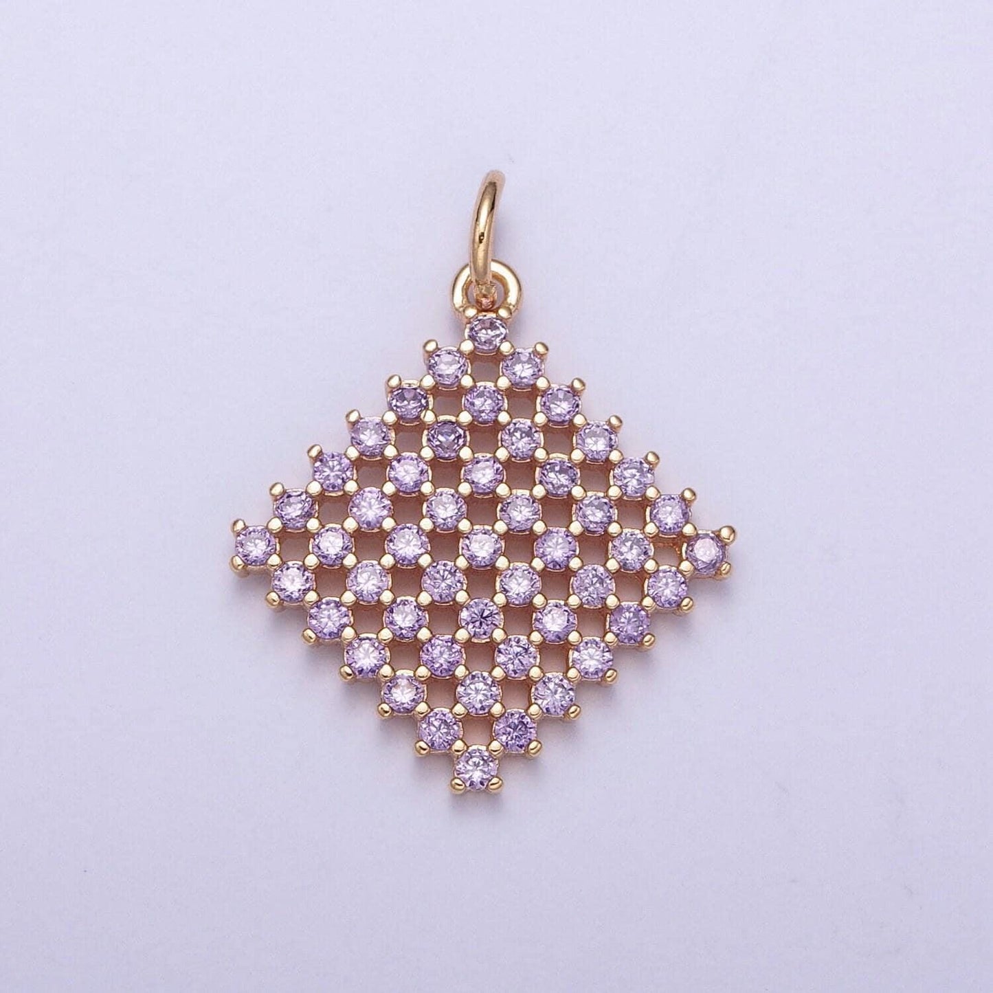 14k gold filled diamond colored mesh net micro pave cz stones pendant, rhombus statement charm for necklace | x-162~x-167