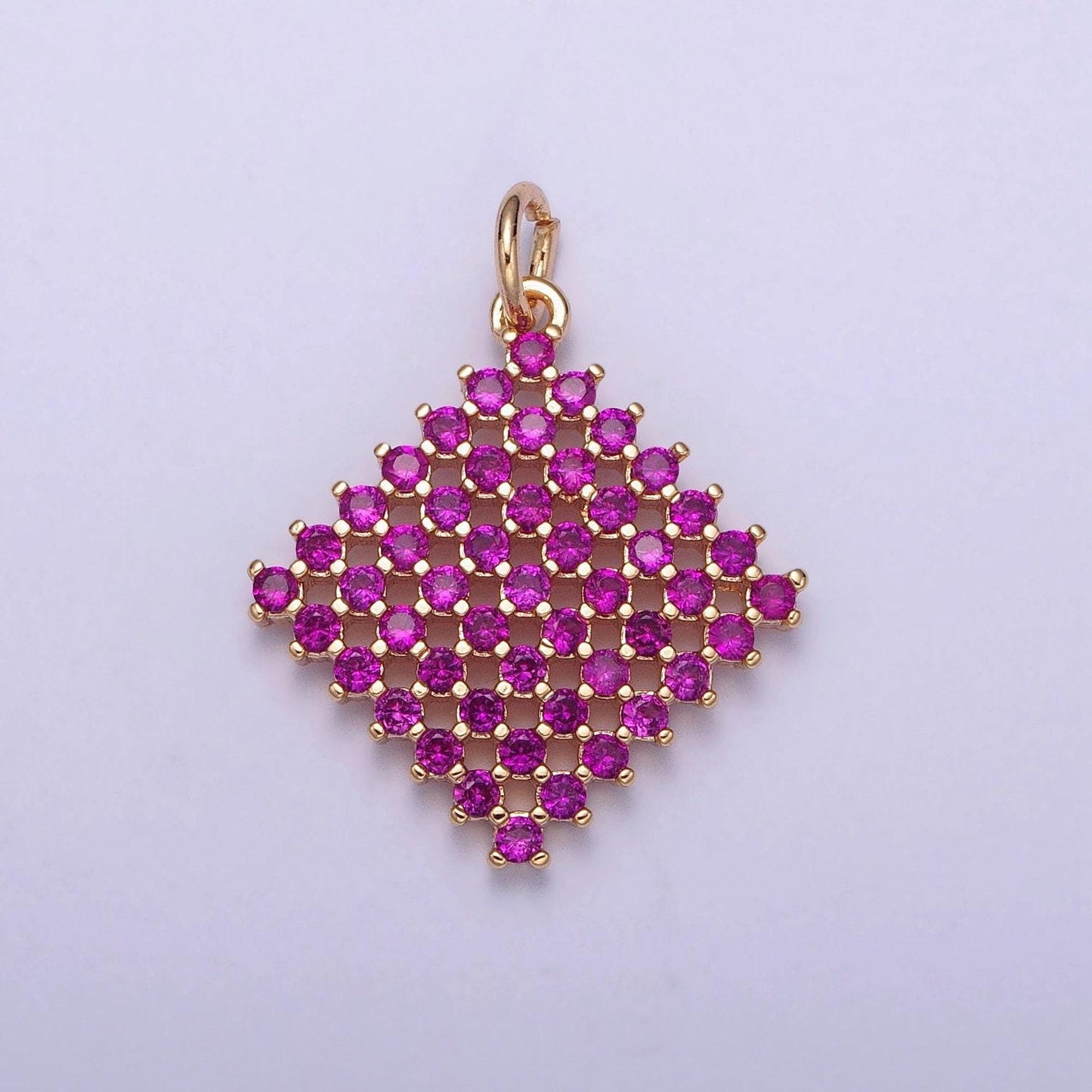 14k gold filled diamond colored mesh net micro pave cz stones pendant, rhombus statement charm for necklace | x-162~x-167