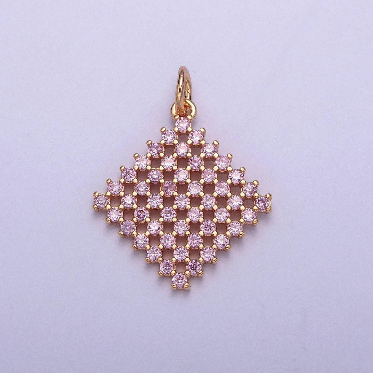 14k gold filled diamond colored mesh net micro pave cz stones pendant, rhombus statement charm for necklace | x-162~x-167
