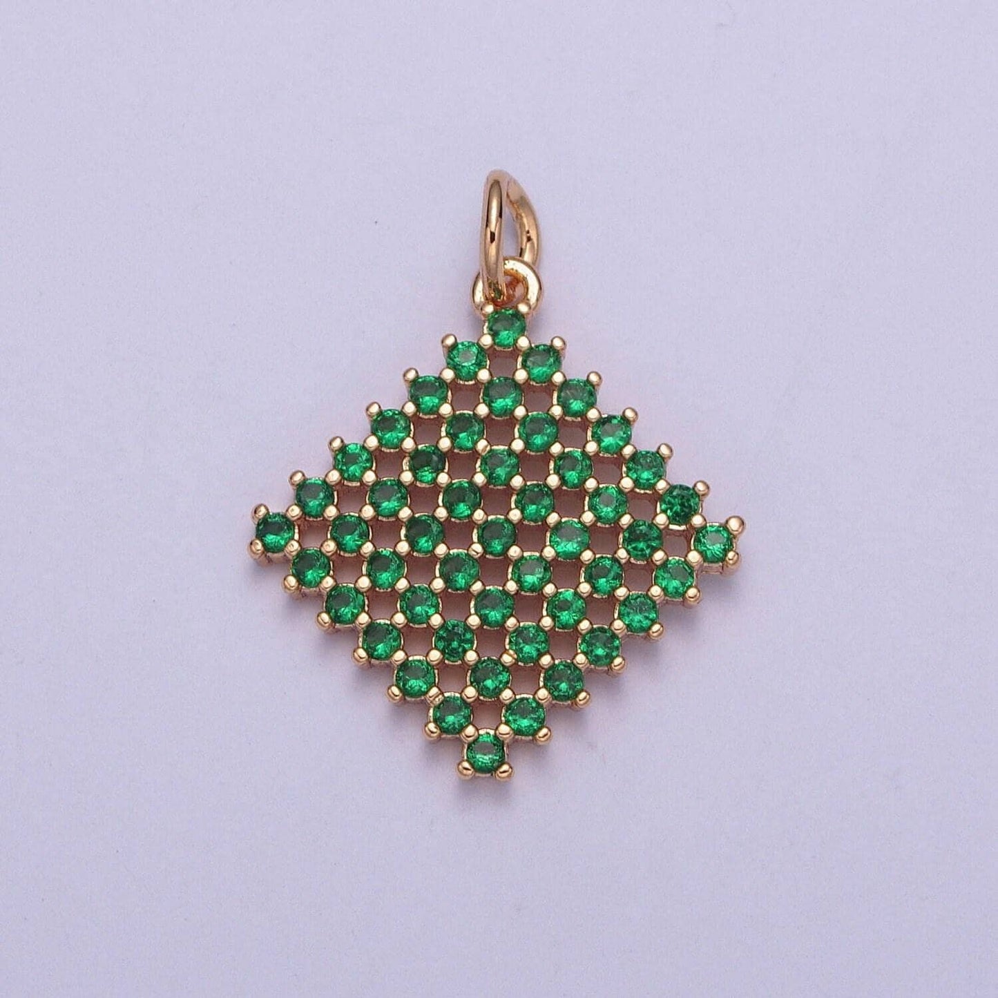 14k gold filled diamond colored mesh net micro pave cz stones pendant, rhombus statement charm for necklace | x-162~x-167
