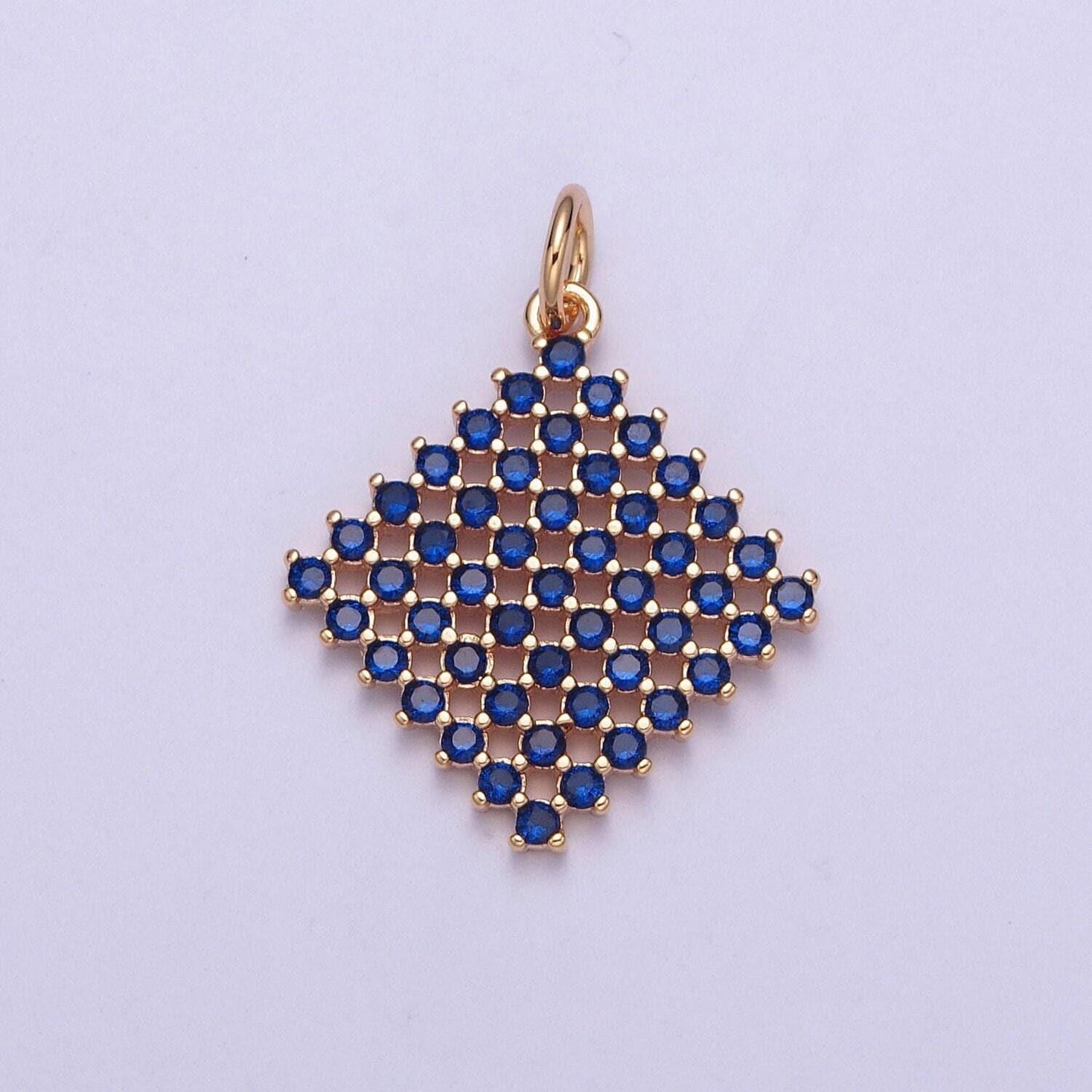 14k gold filled diamond colored mesh net micro pave cz stones pendant, rhombus statement charm for necklace | x-162~x-167