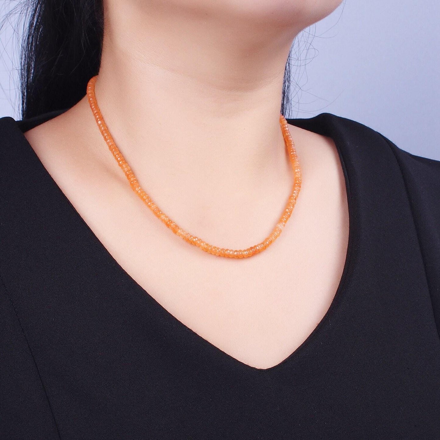 Colorful glass rondelle beads necklace, 4.4mm beads necklace pink green orange handmade gemstone necklace jewelry gift wa1438