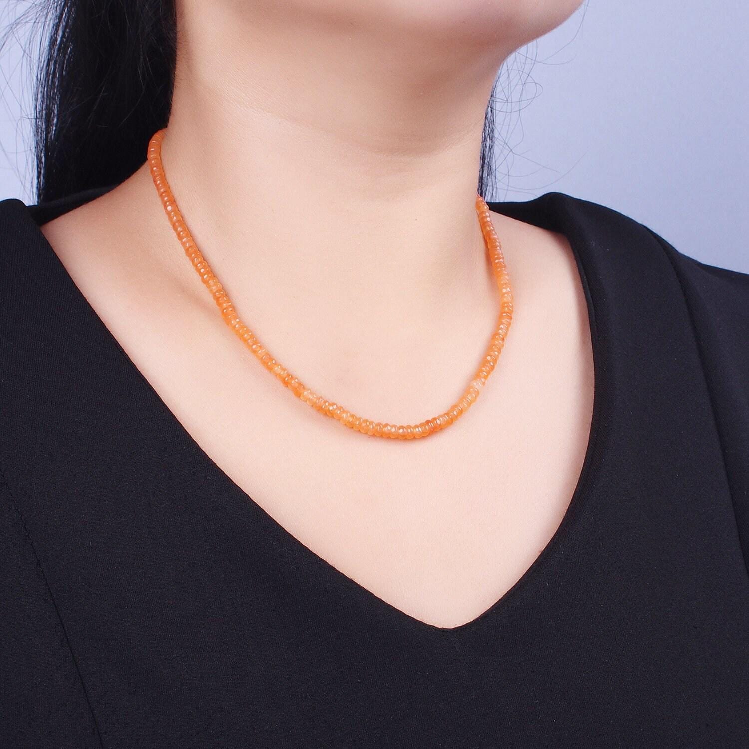 Colorful glass rondelle beads necklace, 4.4mm beads necklace pink green orange handmade gemstone necklace jewelry gift wa1438