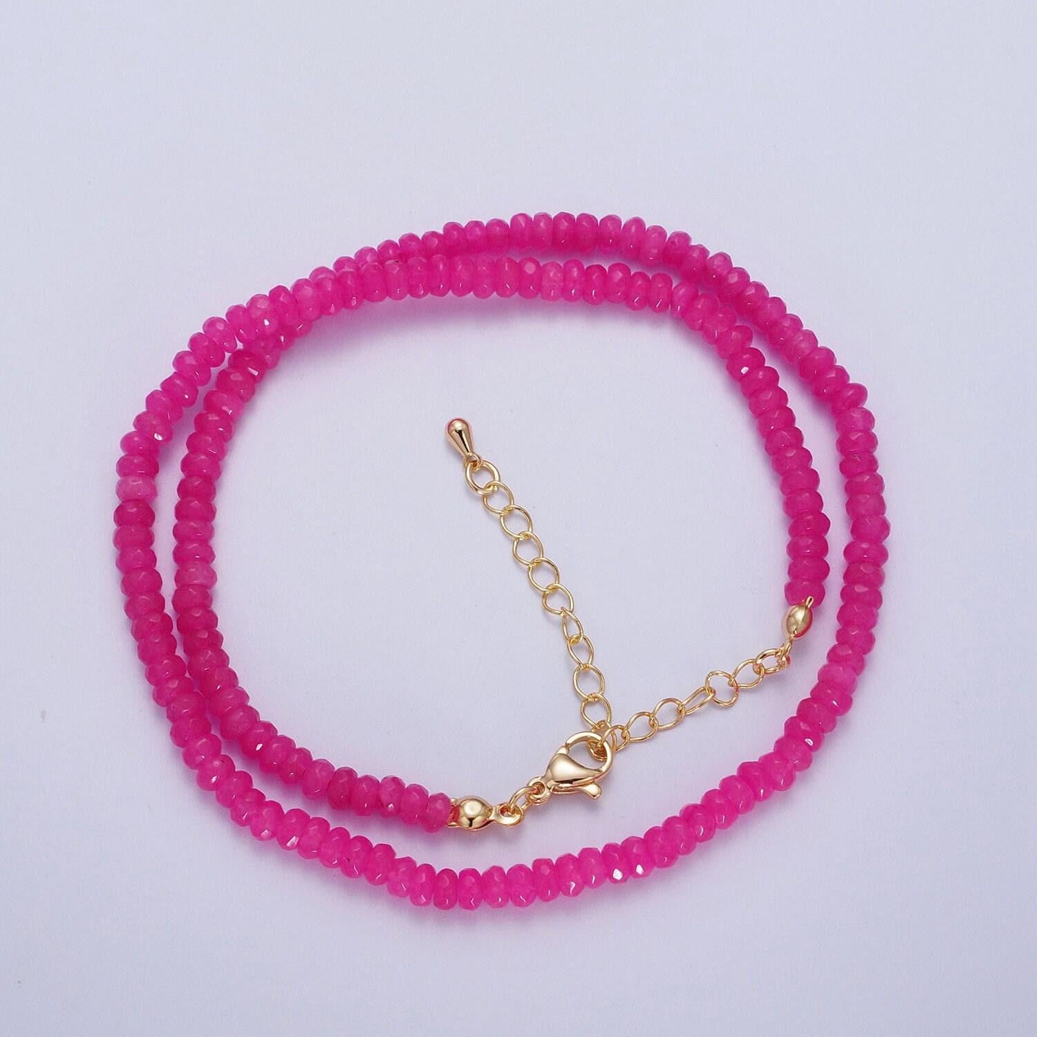 Colorful glass rondelle beads necklace, 4.4mm beads necklace pink green orange handmade gemstone necklace jewelry gift wa1438