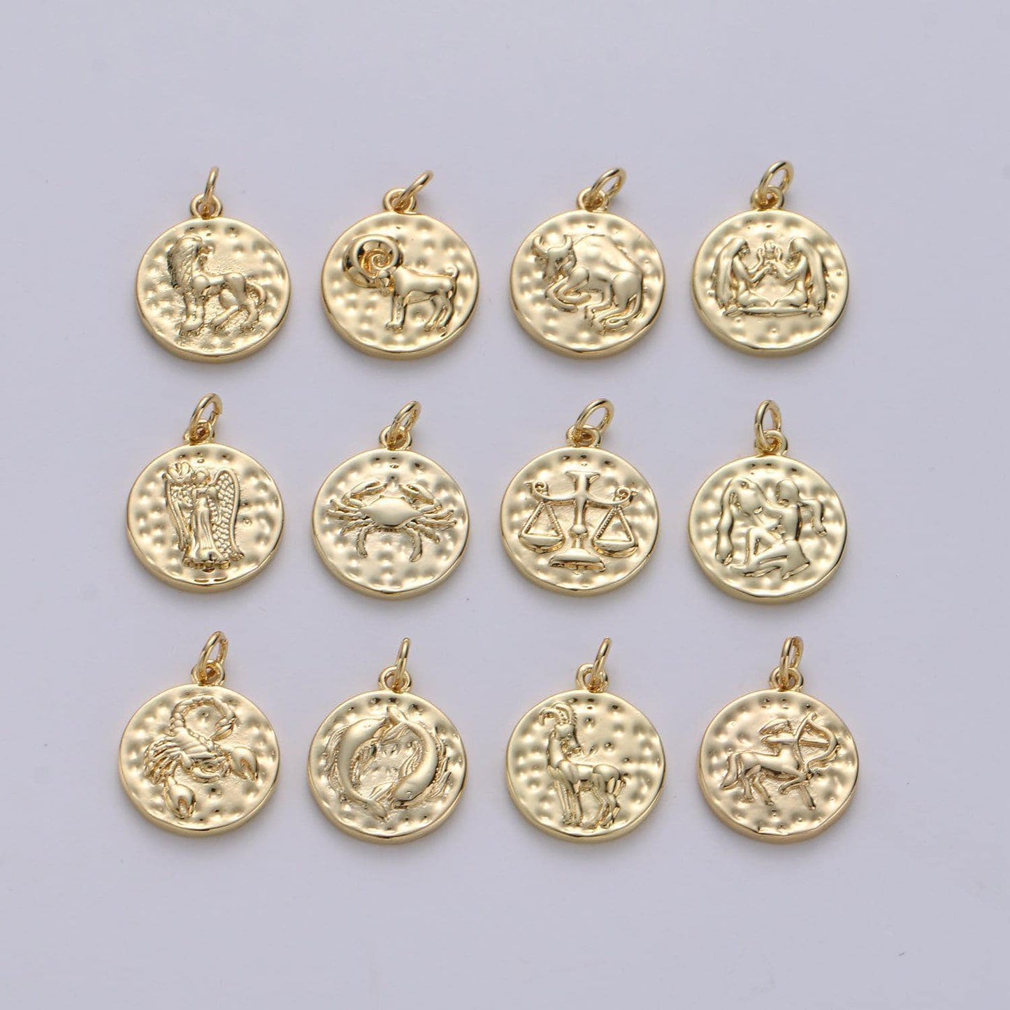 Gold zodiac constellation charms, zodiac symbol, horoscope charm, gold astrological zodiac signs, double sided charm pendant | a1707-1712