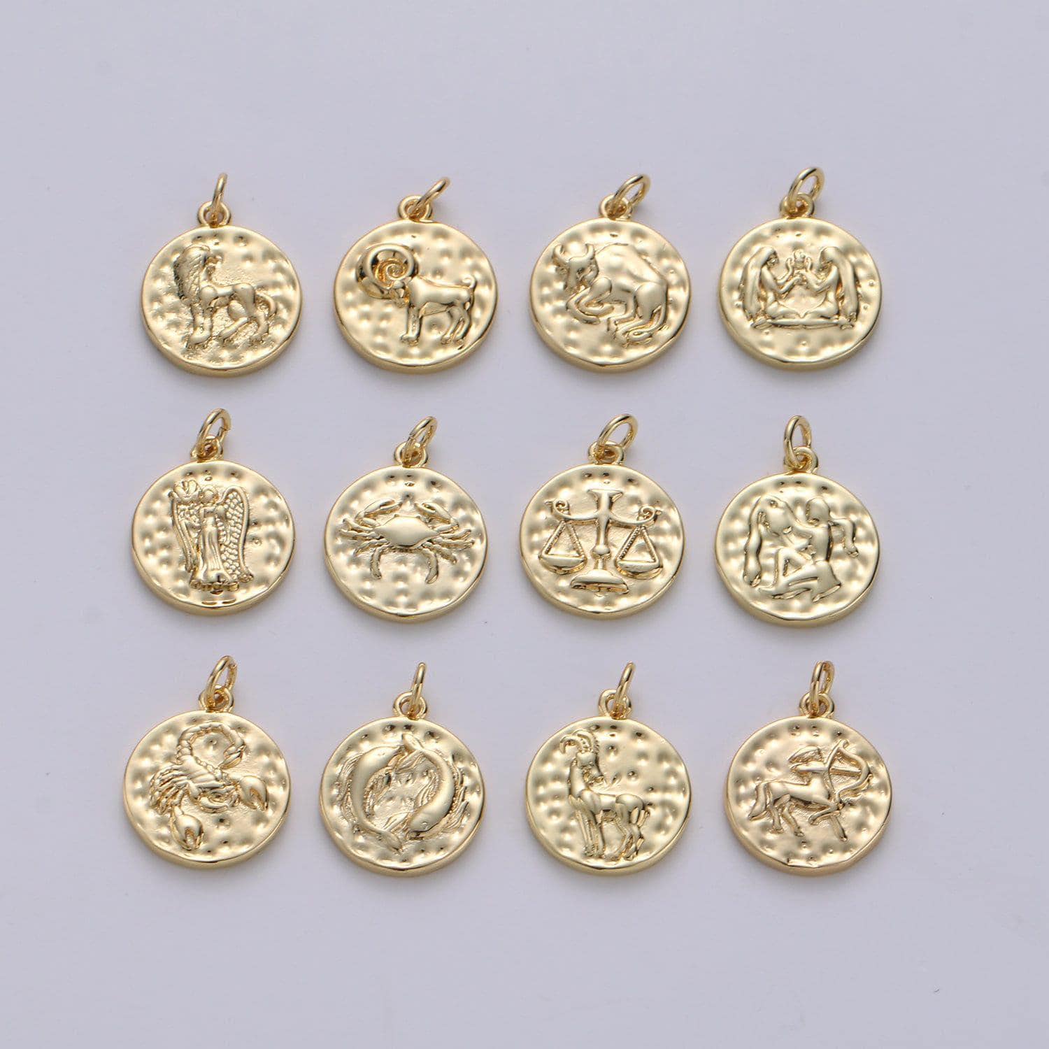 Gold zodiac constellation charms, zodiac symbol, horoscope charm, gold astrological zodiac signs, double sided charm pendant | a1707-1712