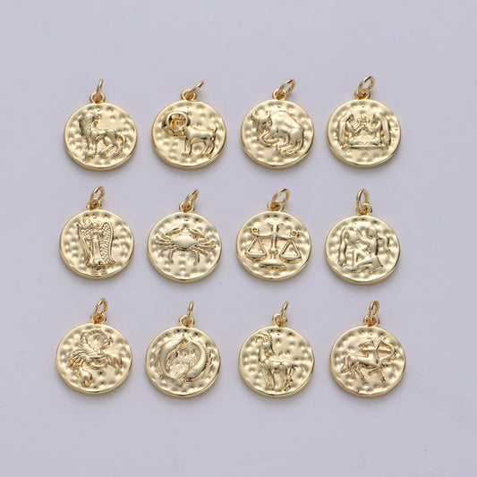Gold zodiac constellation charms, zodiac symbol, horoscope charm, gold astrological zodiac signs, double sided charm pendant | a1707-1712