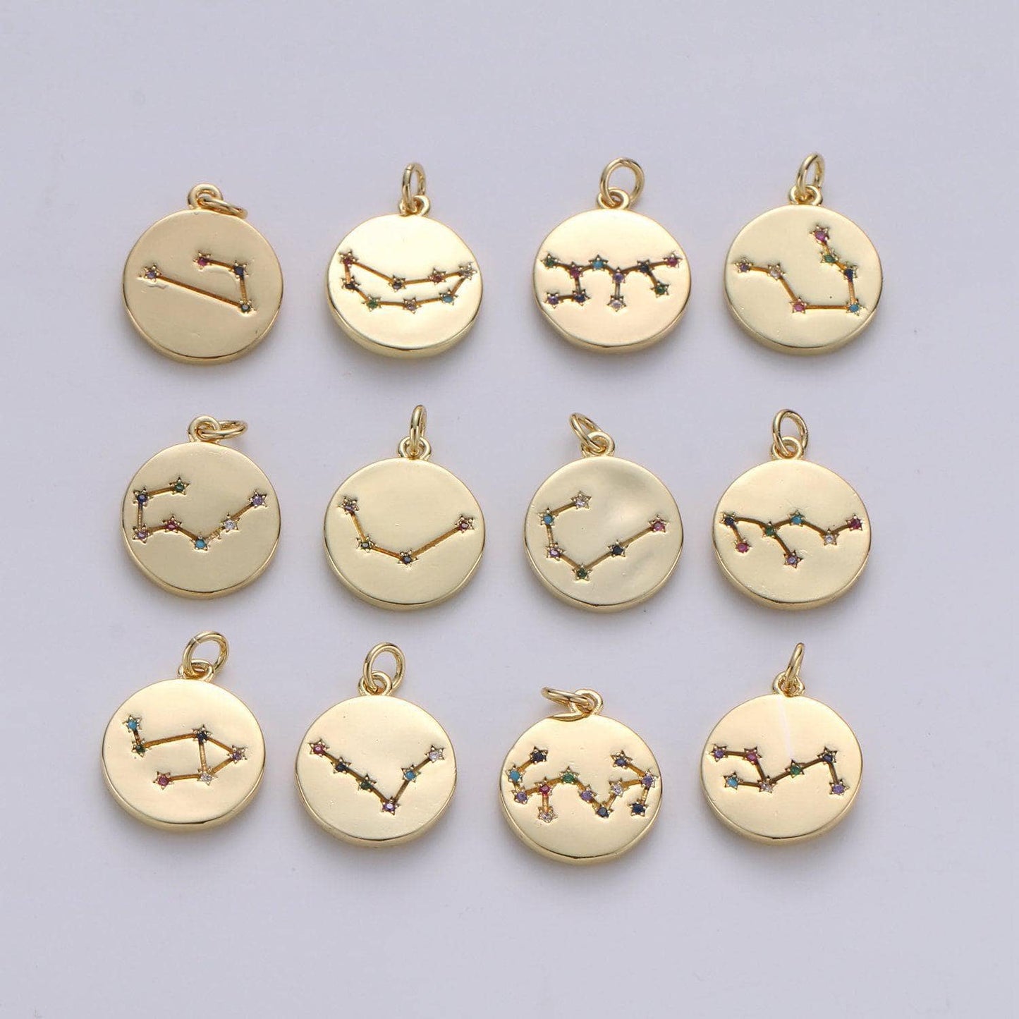 Gold zodiac constellation charms, zodiac symbol, horoscope charm, gold astrological zodiac signs, double sided charm pendant | a1707-1712