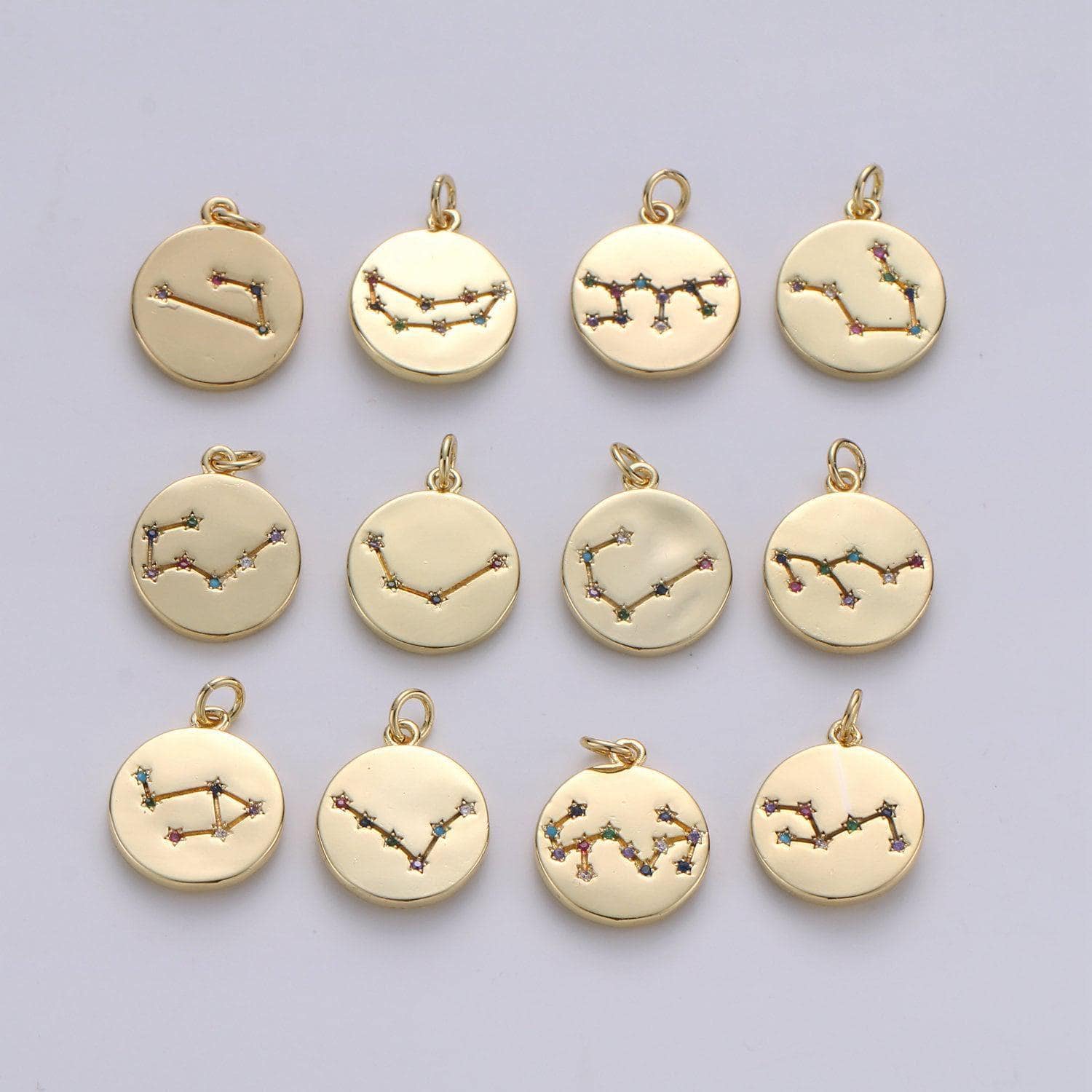 Gold zodiac constellation charms, zodiac symbol, horoscope charm, gold astrological zodiac signs, double sided charm pendant | a1707-1712