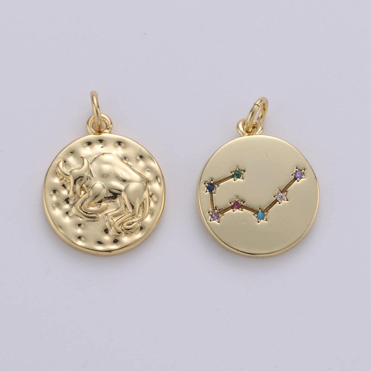 Gold zodiac constellation charms, zodiac symbol, horoscope charm, gold astrological zodiac signs, double sided charm pendant | a1707-1712