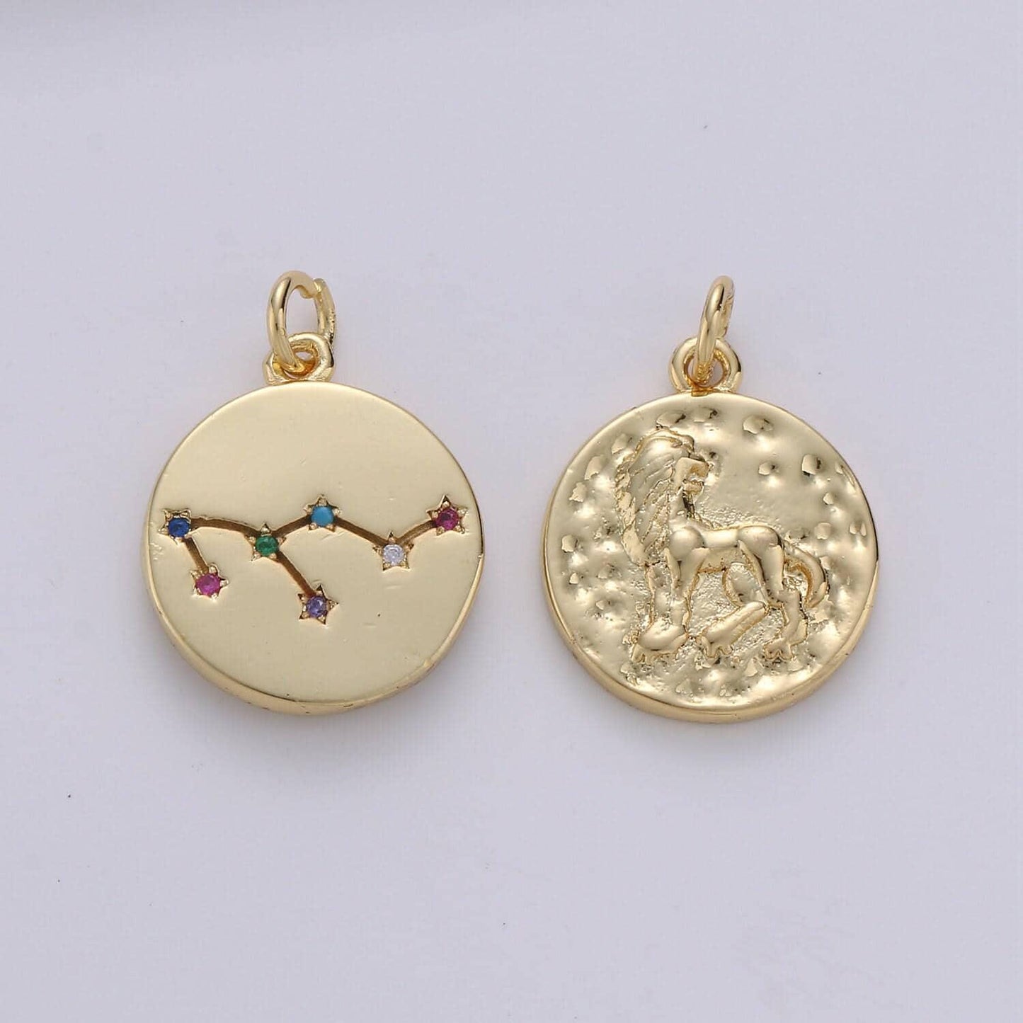Gold zodiac constellation charms, zodiac symbol, horoscope charm, gold astrological zodiac signs, double sided charm pendant | a1707-1712