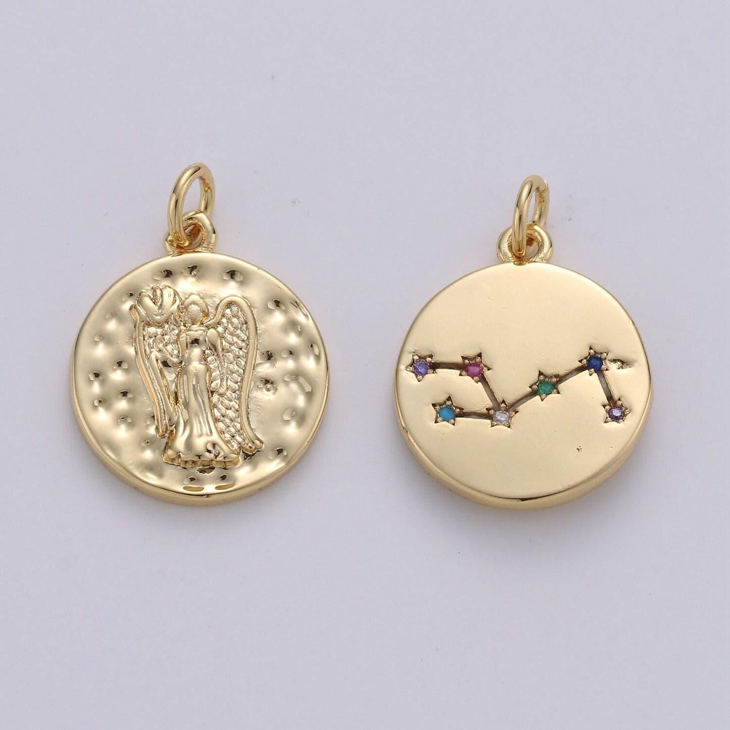 Gold zodiac constellation charms, zodiac symbol, horoscope charm, gold astrological zodiac signs, double sided charm pendant | a1707-1712