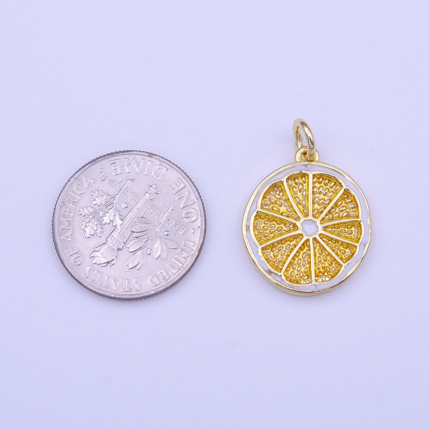 Enamel sliced orange fruit charm yellow lemon charm gold pendant for necklace earring supply component c694