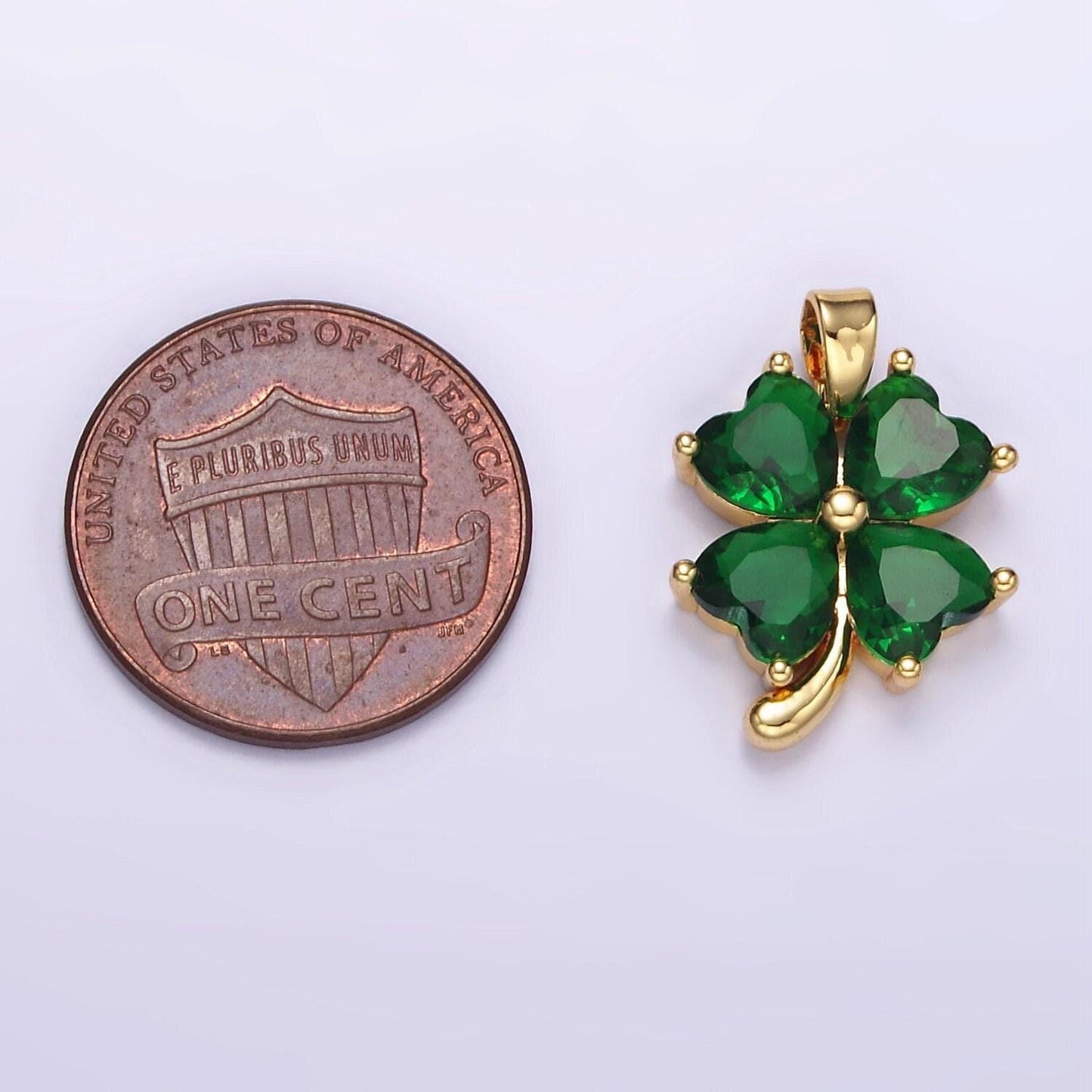 Gold cz dark green four-leaf clover pendant, 14k gold filled clover green hearts charm lucky pendant jewelry making supply | aa058