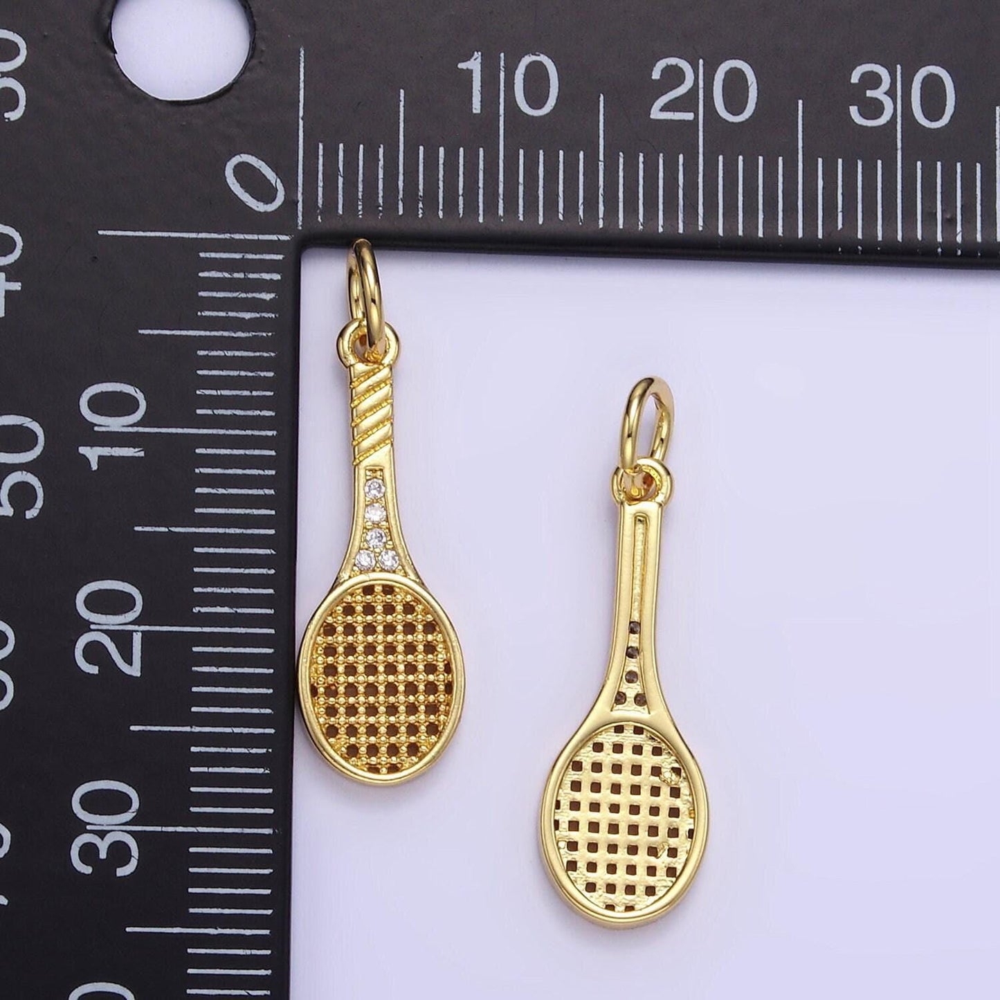 14k gold filled tennis racquet charm with cz for sport jewelry inspired necklace bracelet component | ag-888