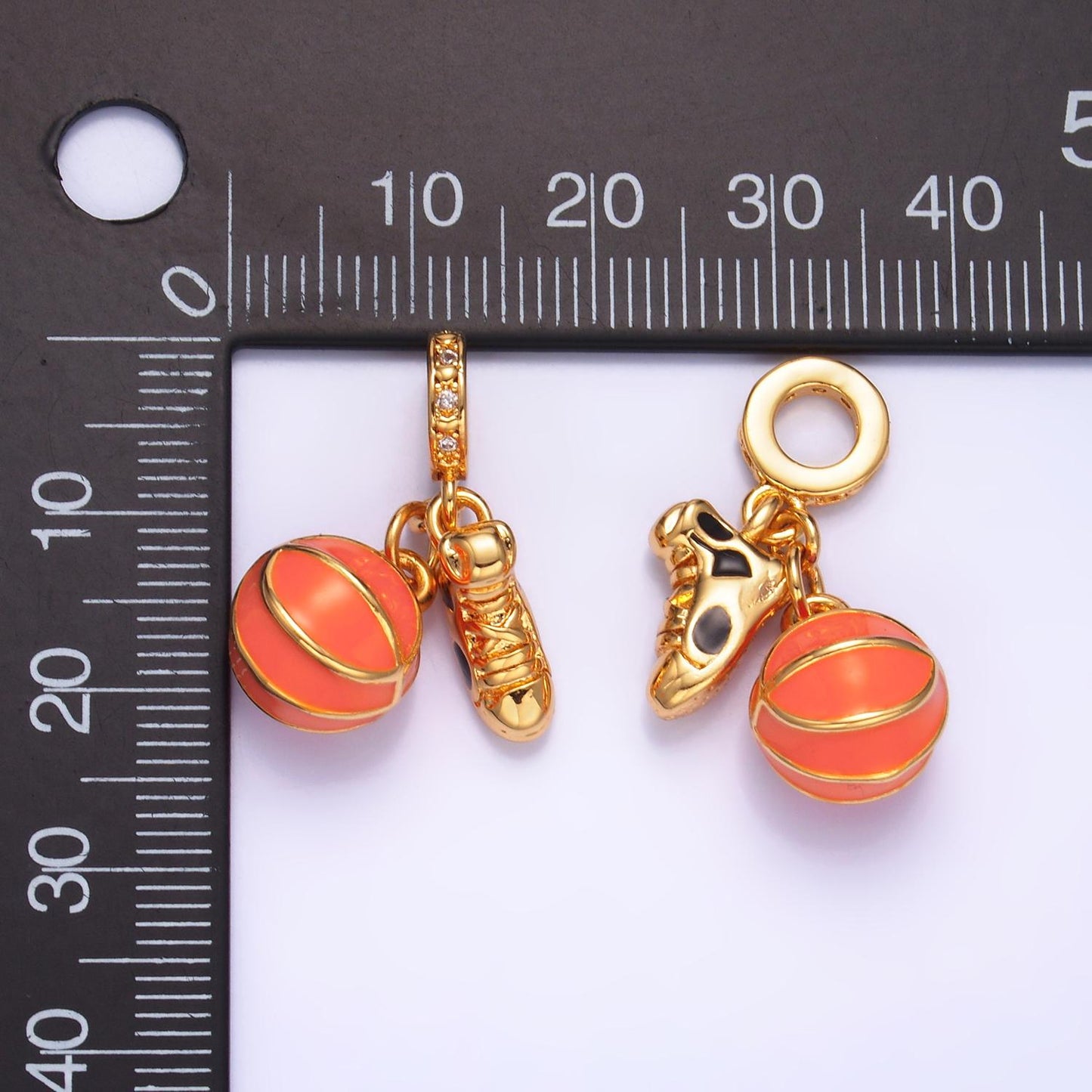 Enamel basketball charm basket ball charm 24k gold filled rondelle drop sports varsity charm | w361